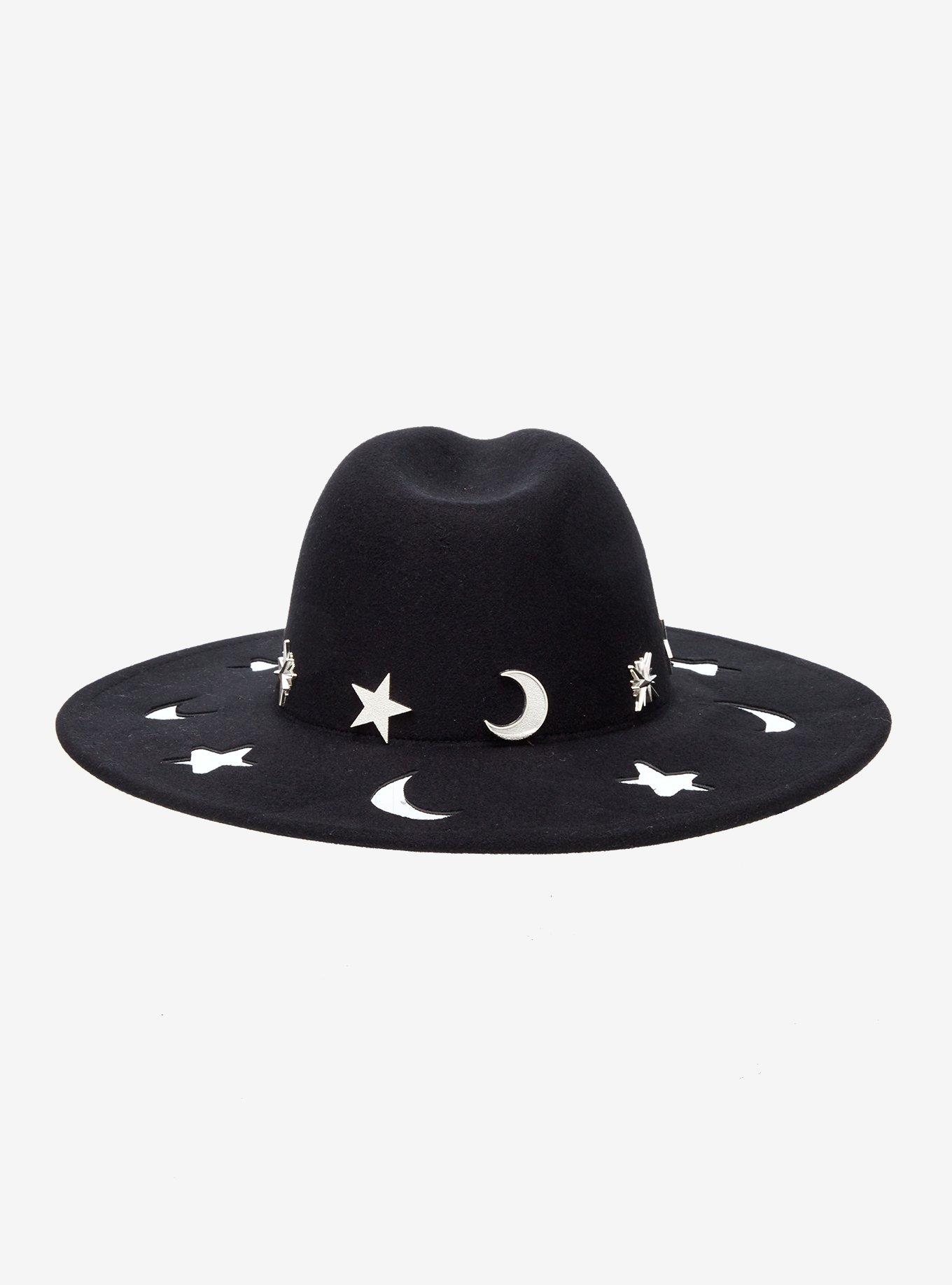 Black Celestial Cutout Wide Brim Hat, , alternate