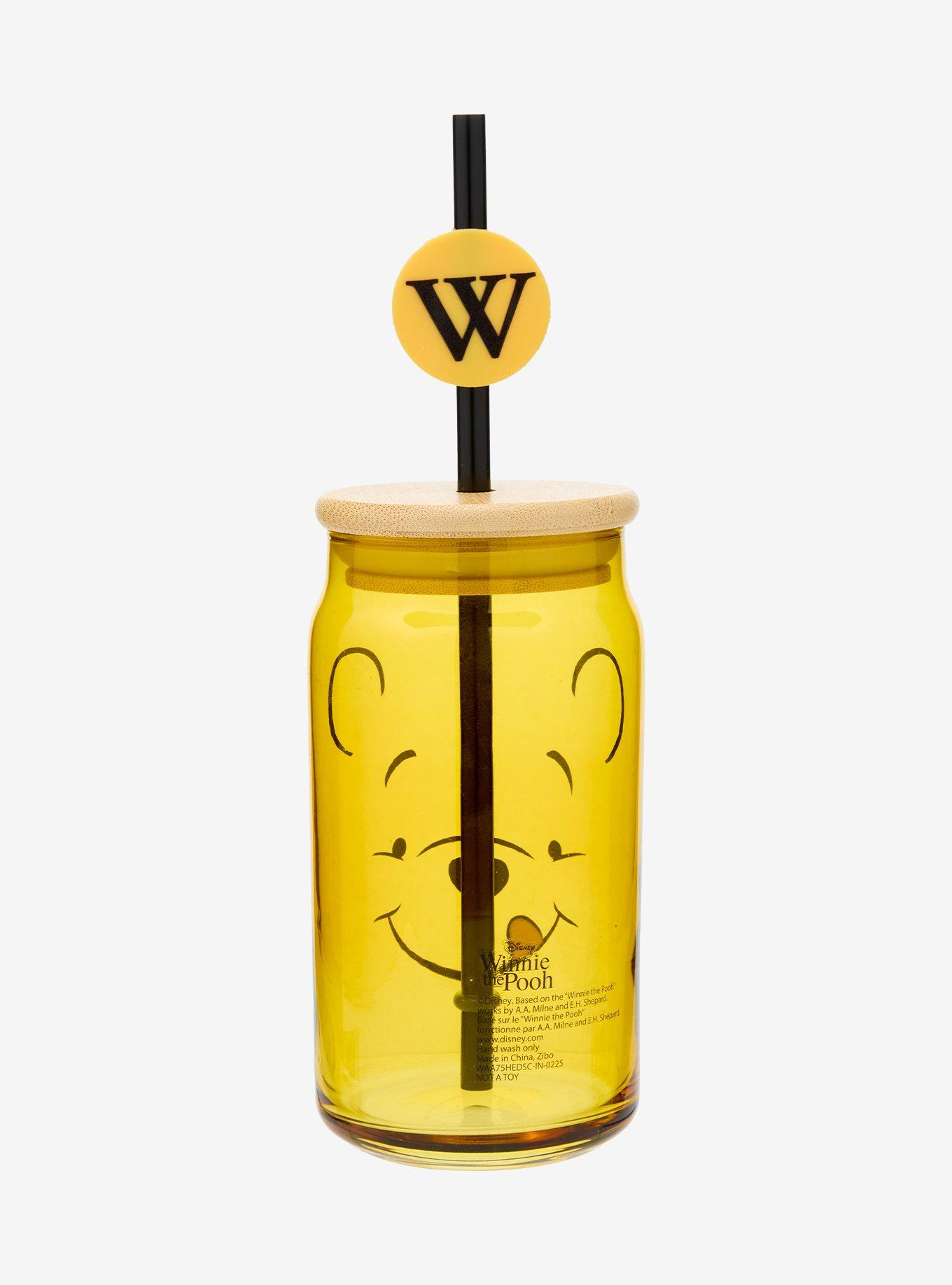 Disney Winnie the Pooh Face Glass Cup with Straw - BoxLunch Exclusive, , hi-res