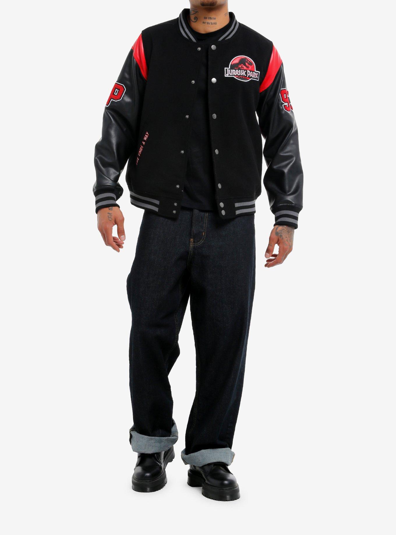 Our Universe Jurassic Park Logo Varsity Jacket, BLACK, alternate