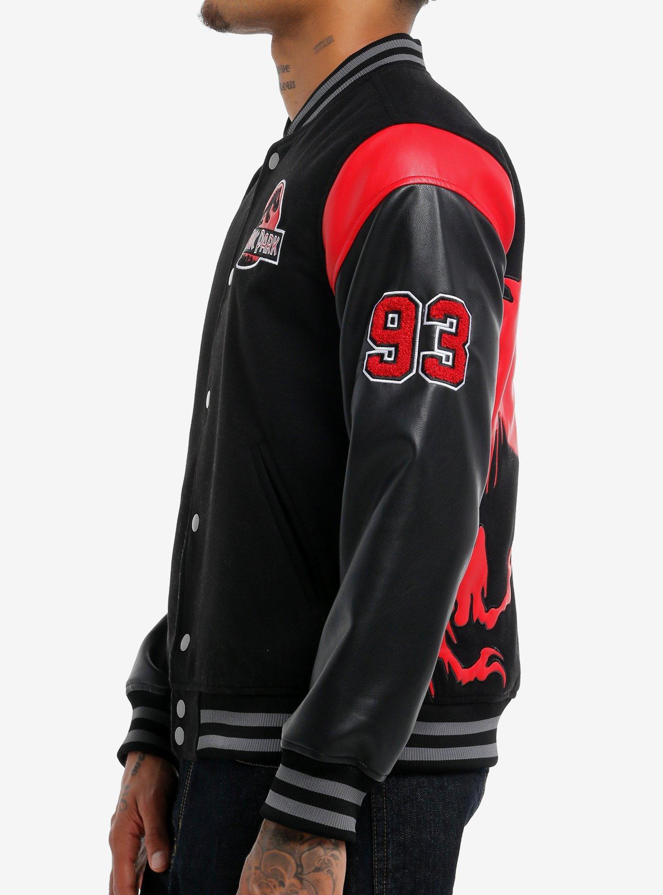 Our Universe Jurassic Park Logo Varsity Jacket, BLACK, alternate