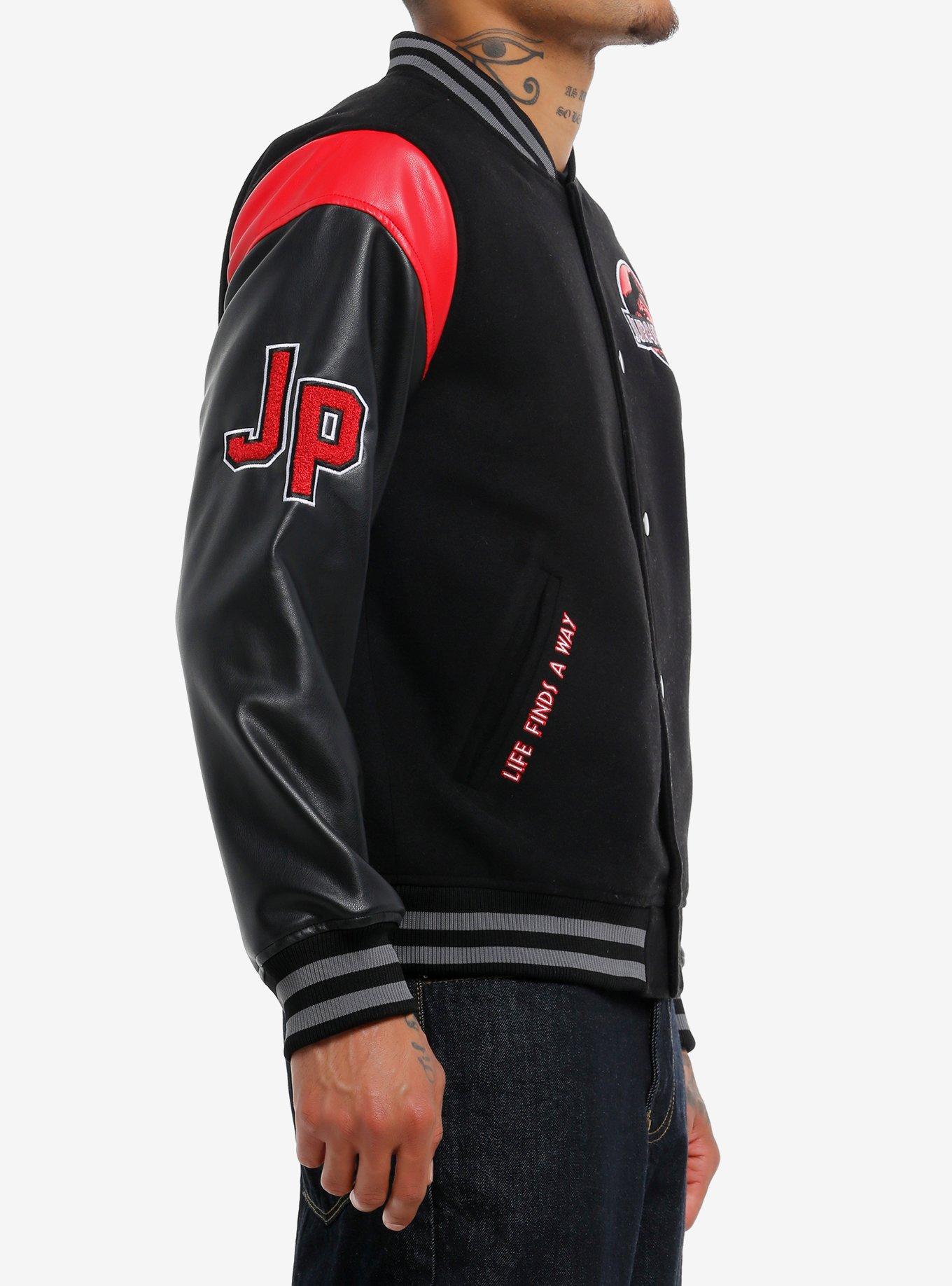Our Universe Jurassic Park Logo Varsity Jacket, BLACK, alternate