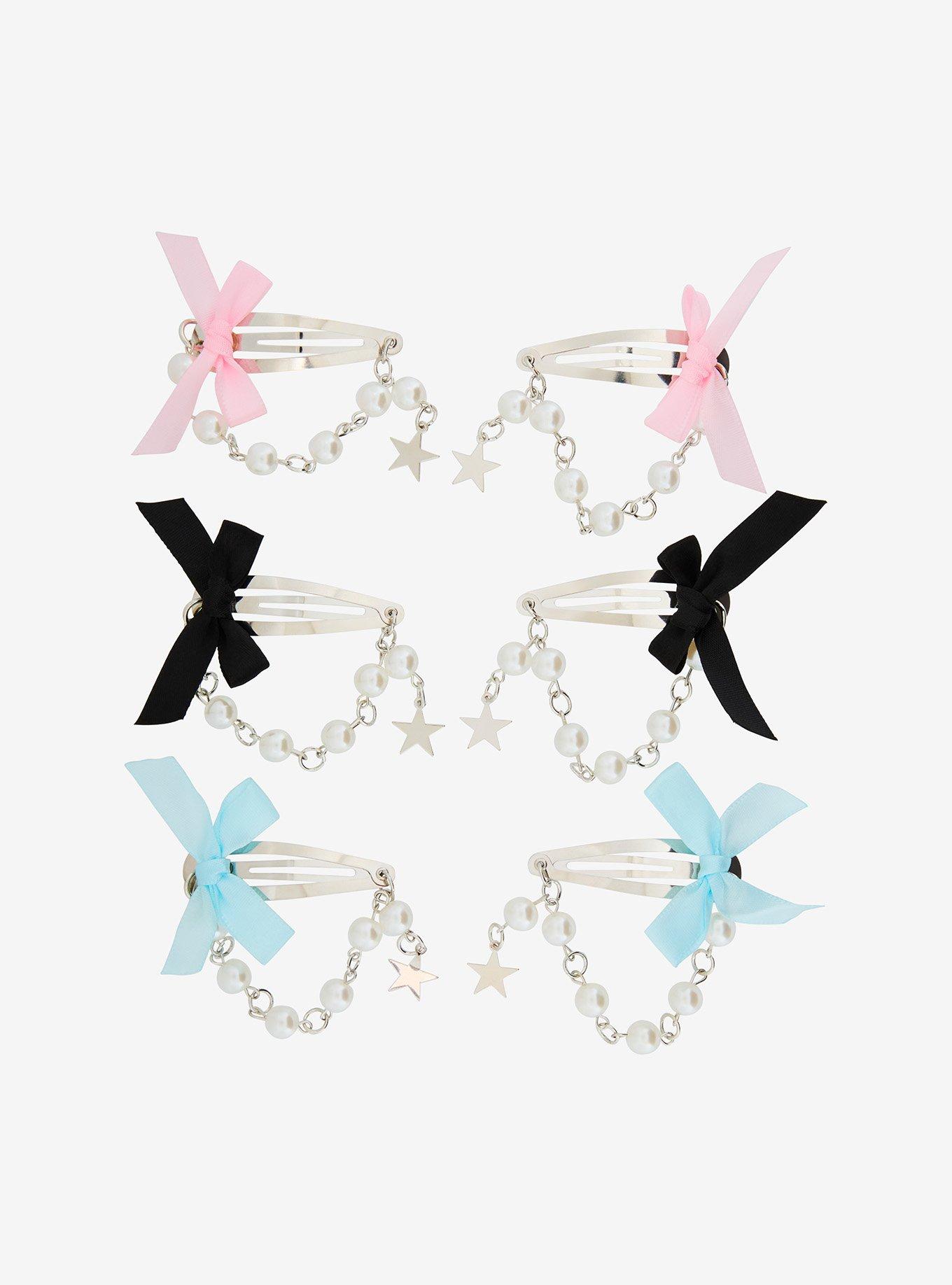 Sweet Society Bow Pearl Chain Hair Clip Set, , hi-res