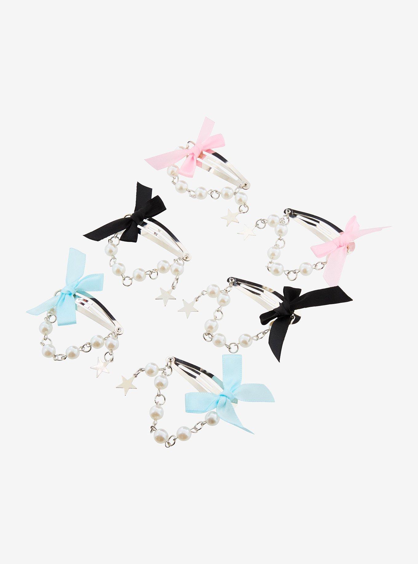 Sweet Society Bow Pearl Chain Hair Clip Set, , alternate