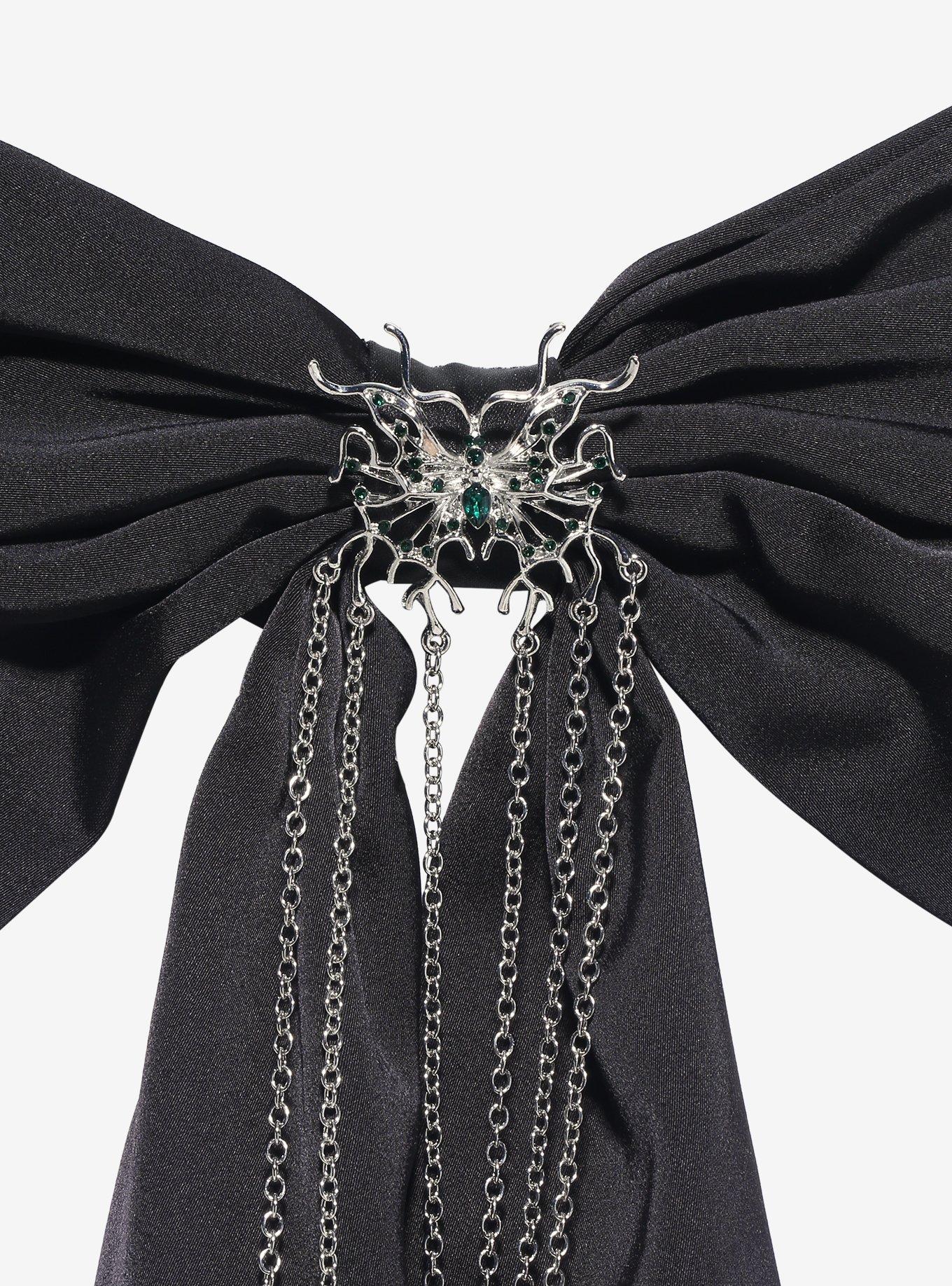 Thorn & Fable Black Butterfly Chain Hair Bow, , alternate
