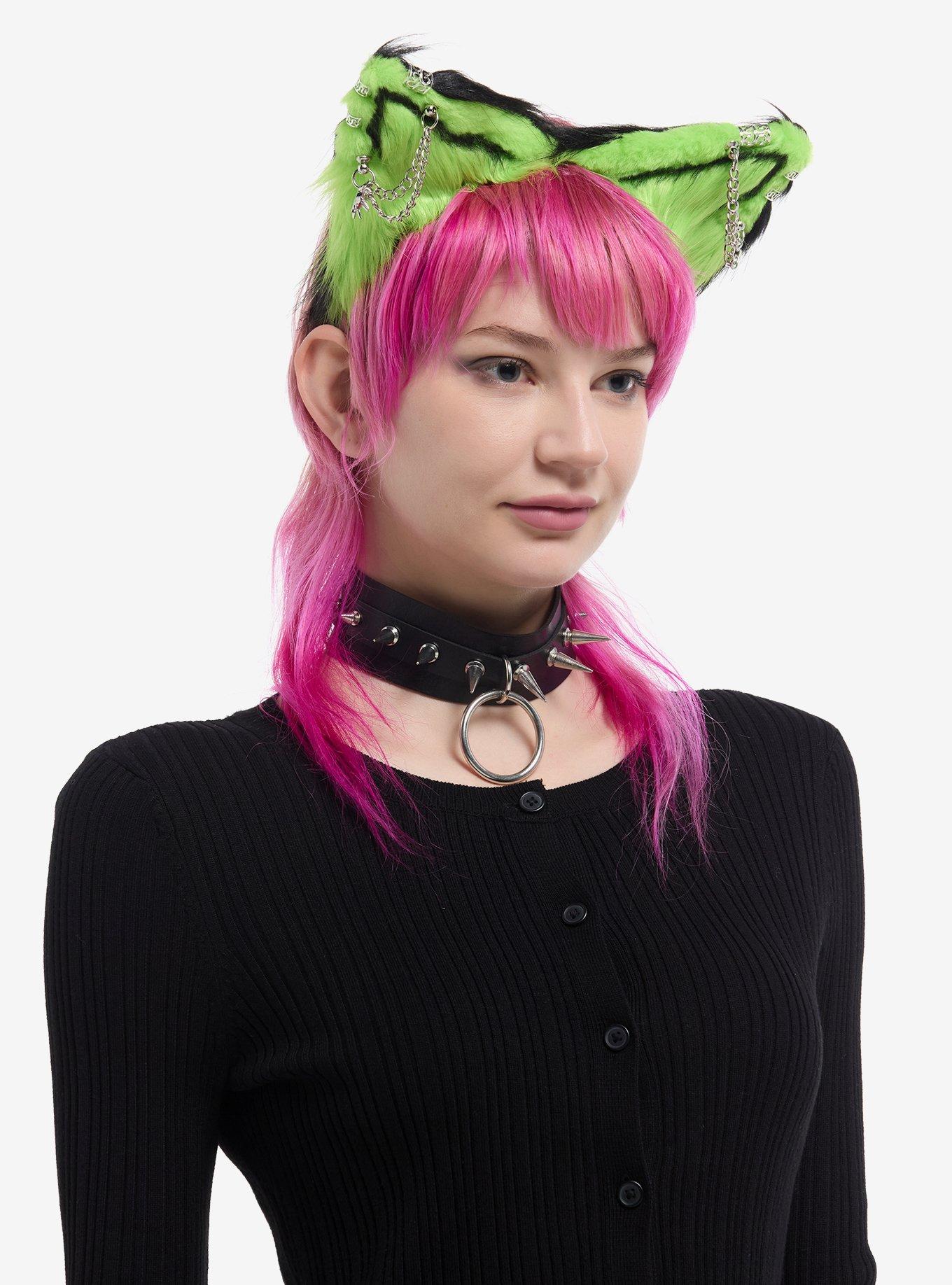 Social Collision Black & Green Chain Cat Ear Headband, , hi-res