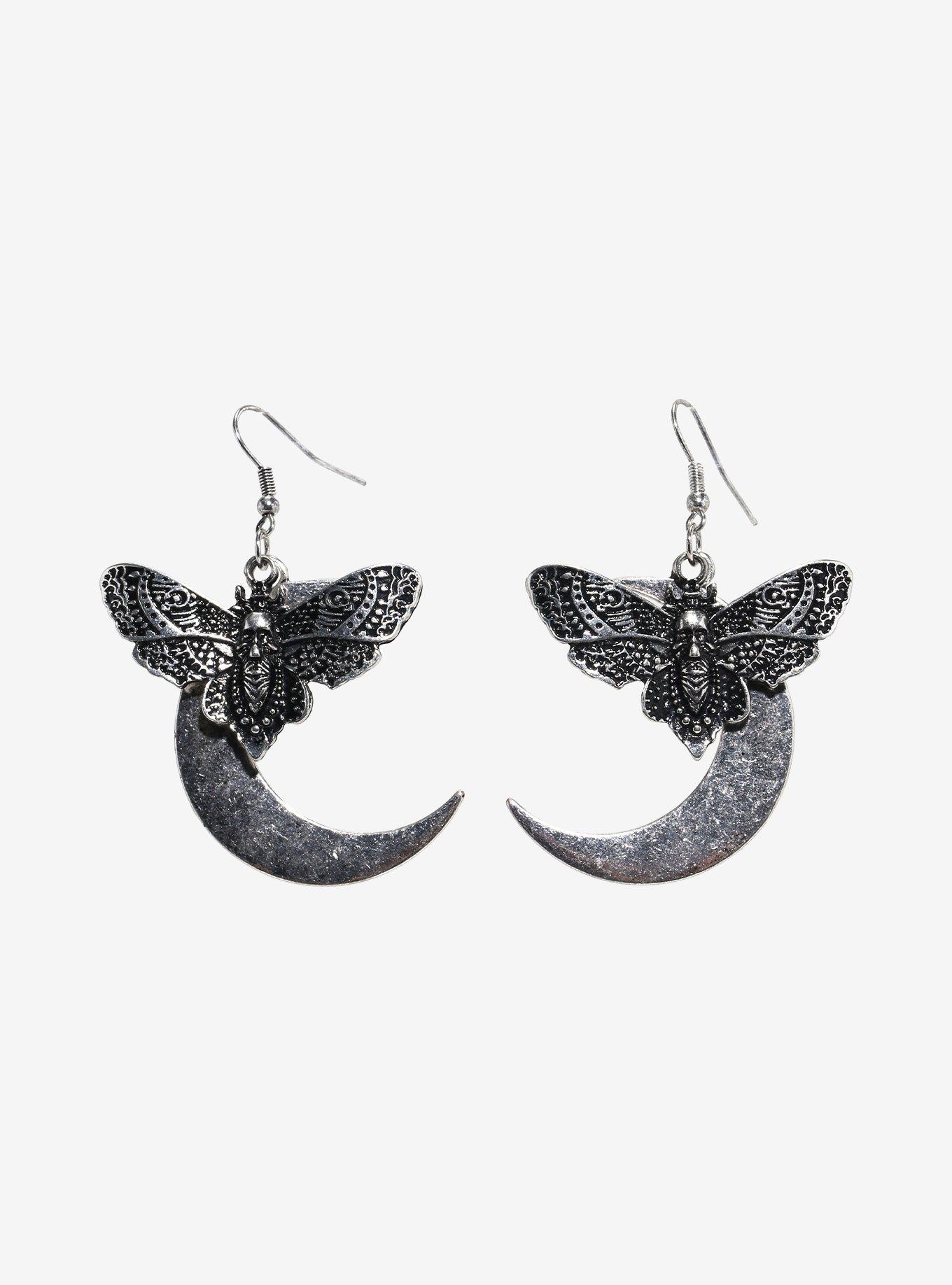 Cosmic Aura Death Moth Moon Drop Earrings, , hi-res