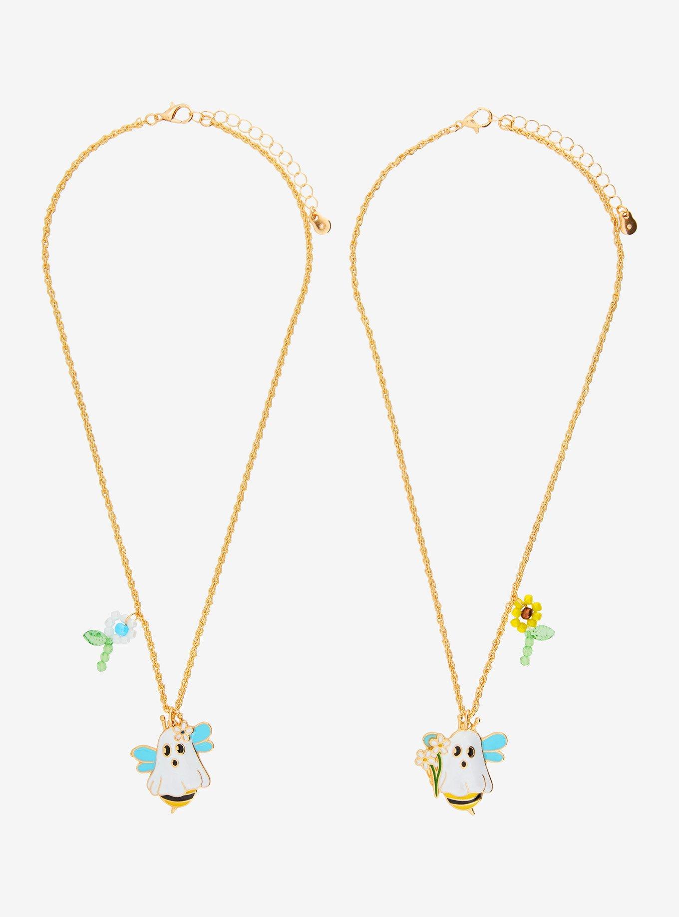 Thorn & Fable Bee Ghost Flower Best Friend Necklace Set, , hi-res