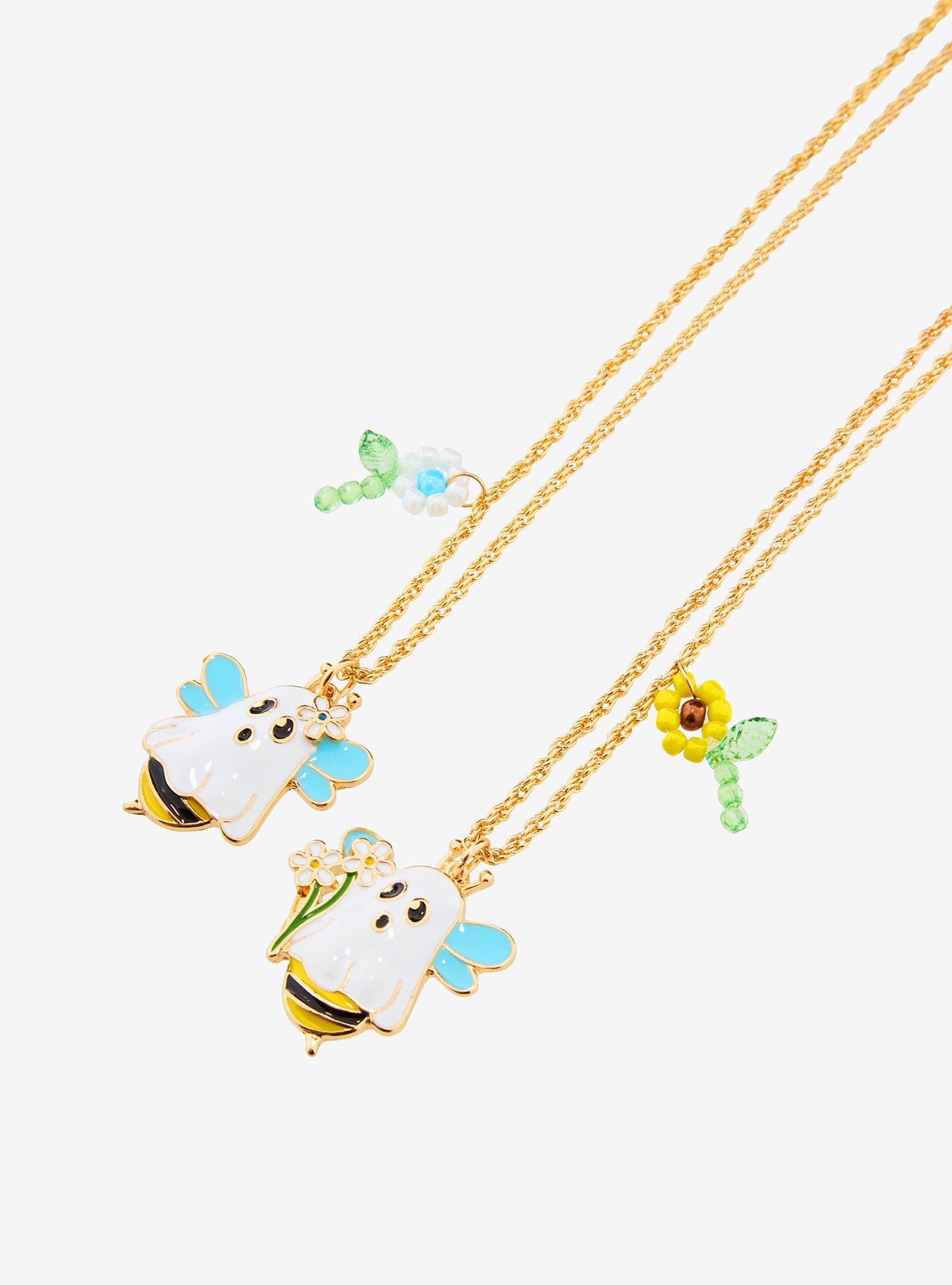 Thorn & Fable Bee Ghost Flower Best Friend Necklace Set, , alternate