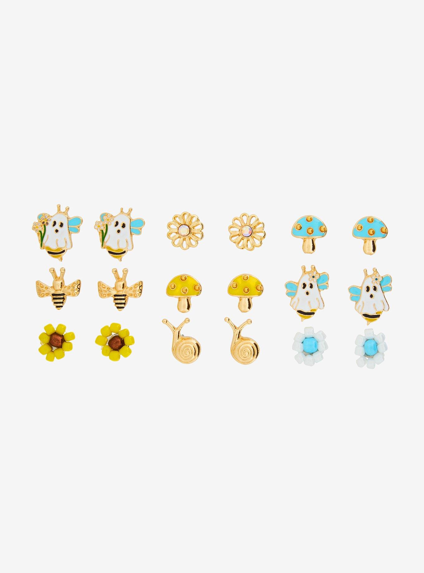 Thorn & Fable Bee Ghost Daisy Stud Earring Set, , hi-res