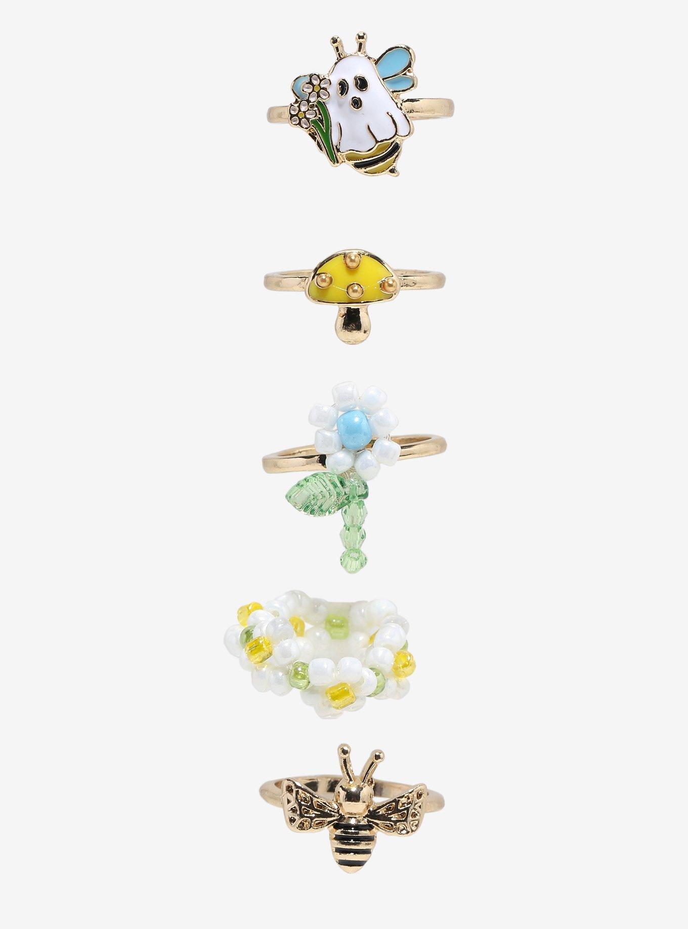 Thorn & Fable Bee Ghost Flower Ring Set, , hi-res