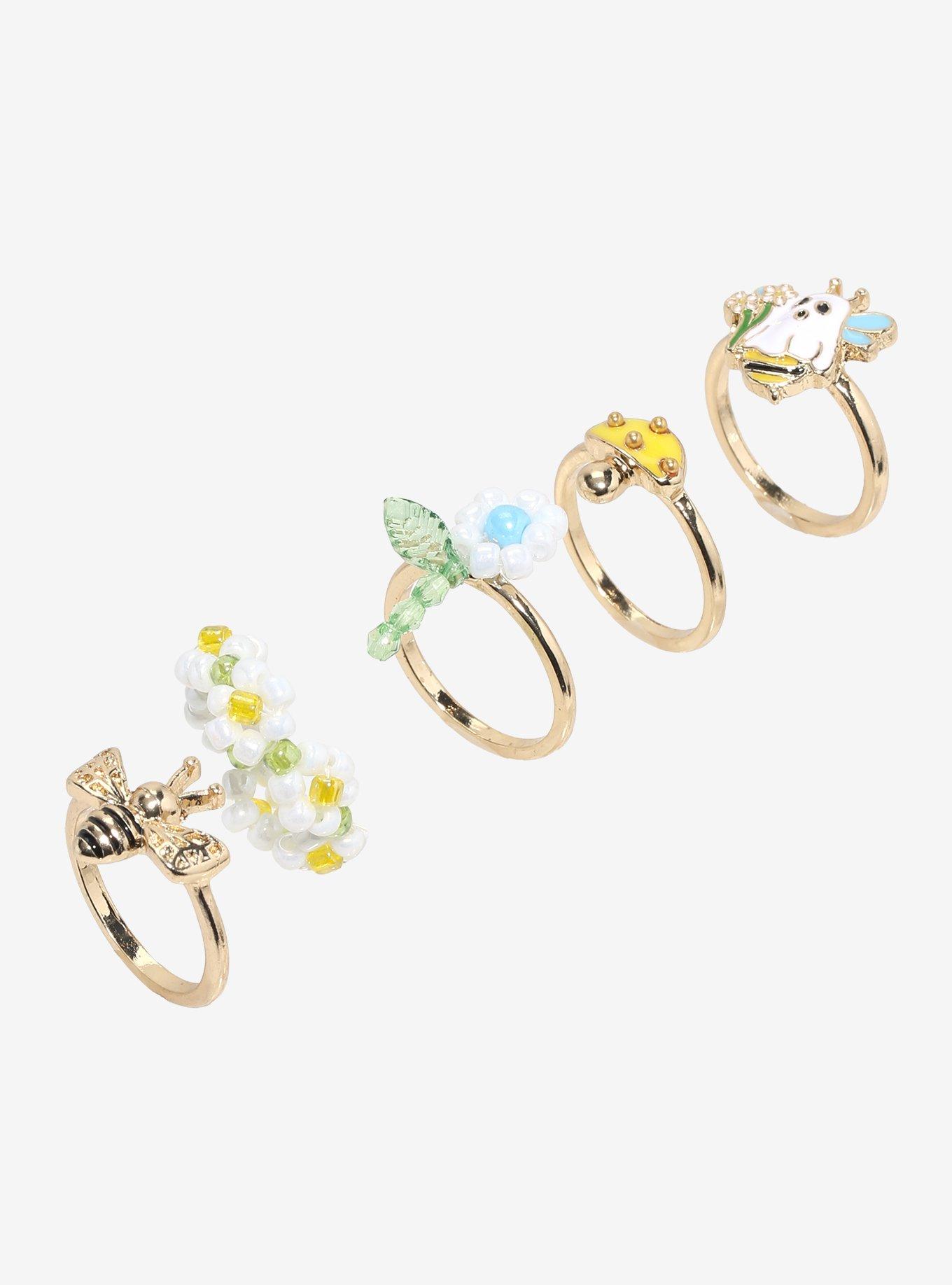 Thorn & Fable Bee Ghost Flower Ring Set, , alternate