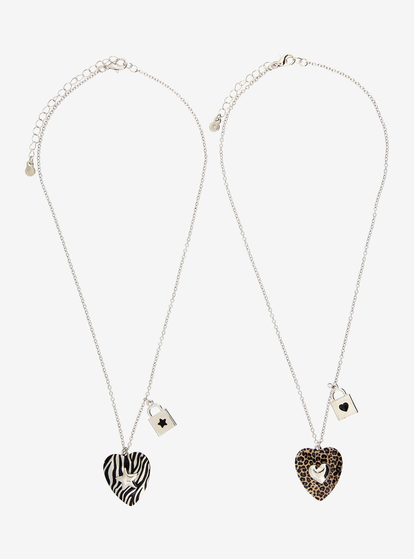 Leopard & Zebra Heart Padlock Best Friend Necklace Set, , hi-res
