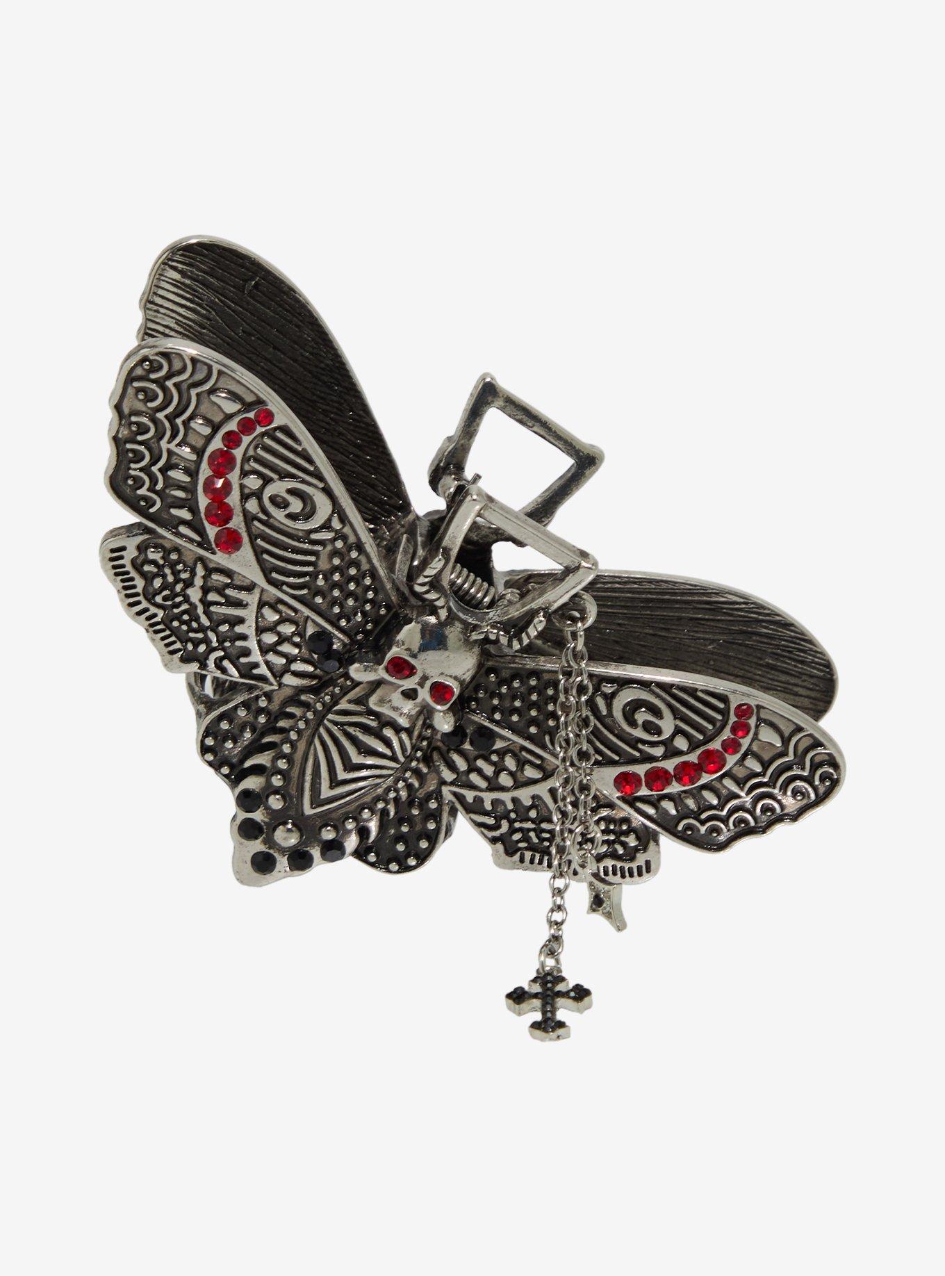 Red Gem Death Moth Chains Claw Hair Clip, , alternate