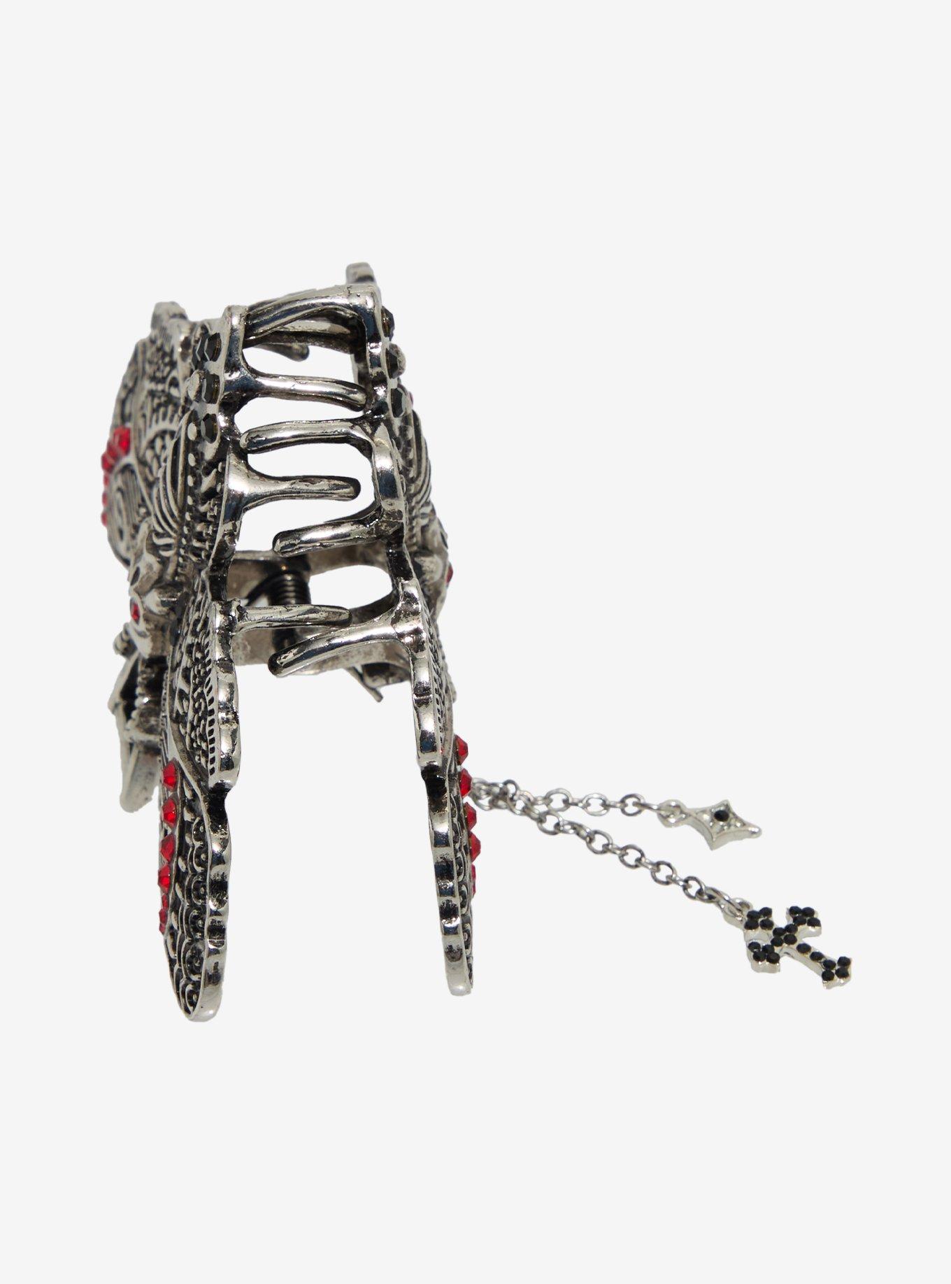 Red Gem Death Moth Chains Claw Hair Clip, , alternate
