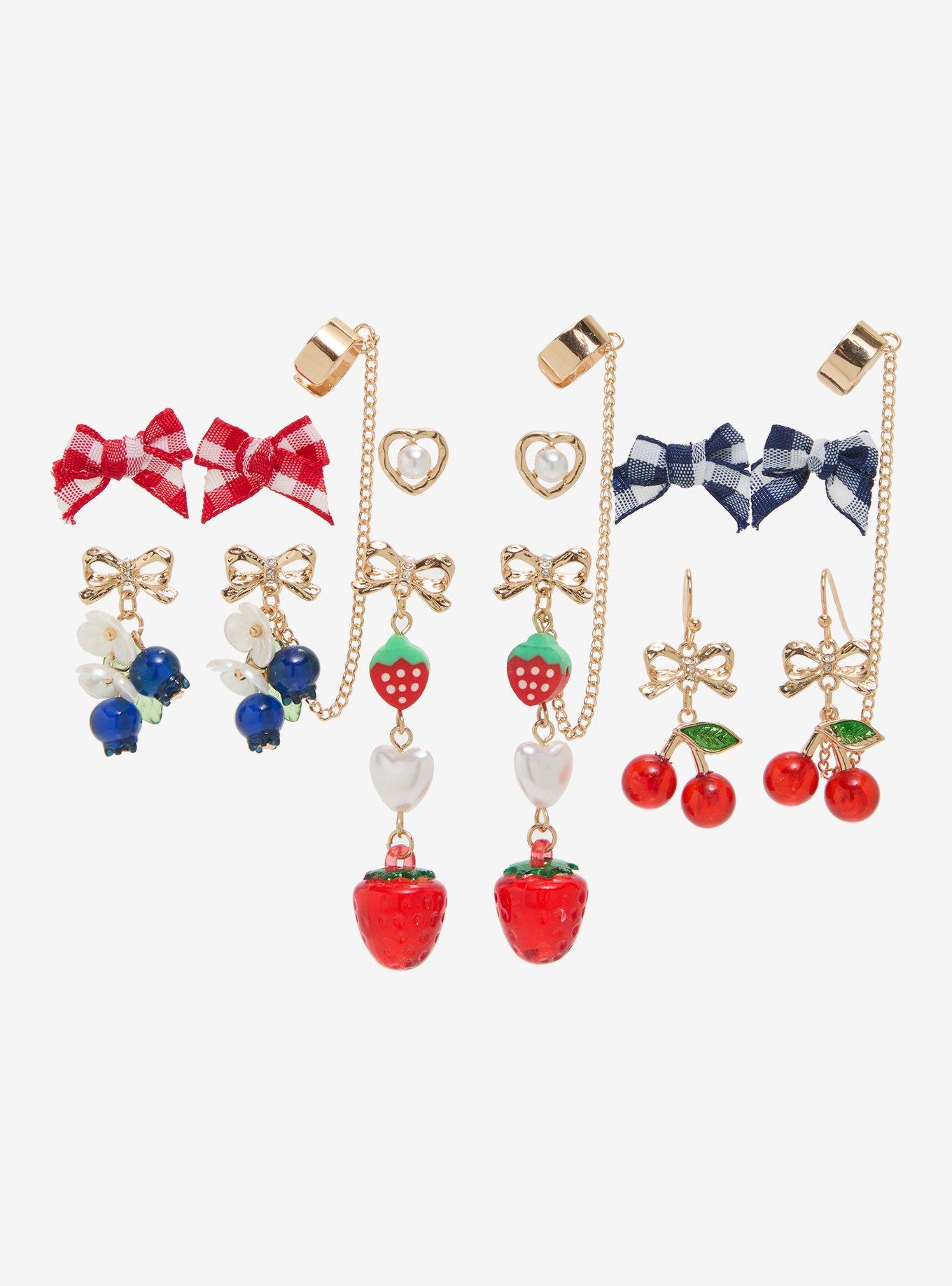 Sweet Society Bow Fruit Cuff Earring Set, , hi-res