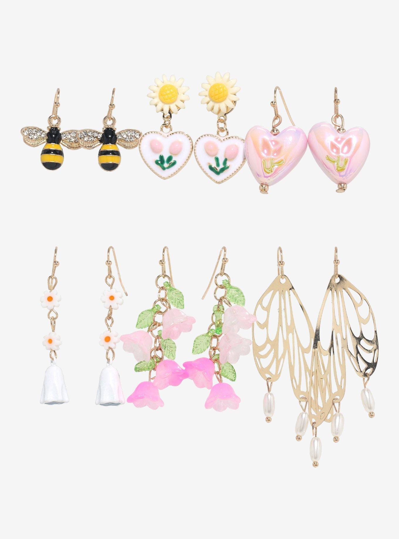 Thorn & Fable Ghost Bee Floral Drop Earring Set, , hi-res