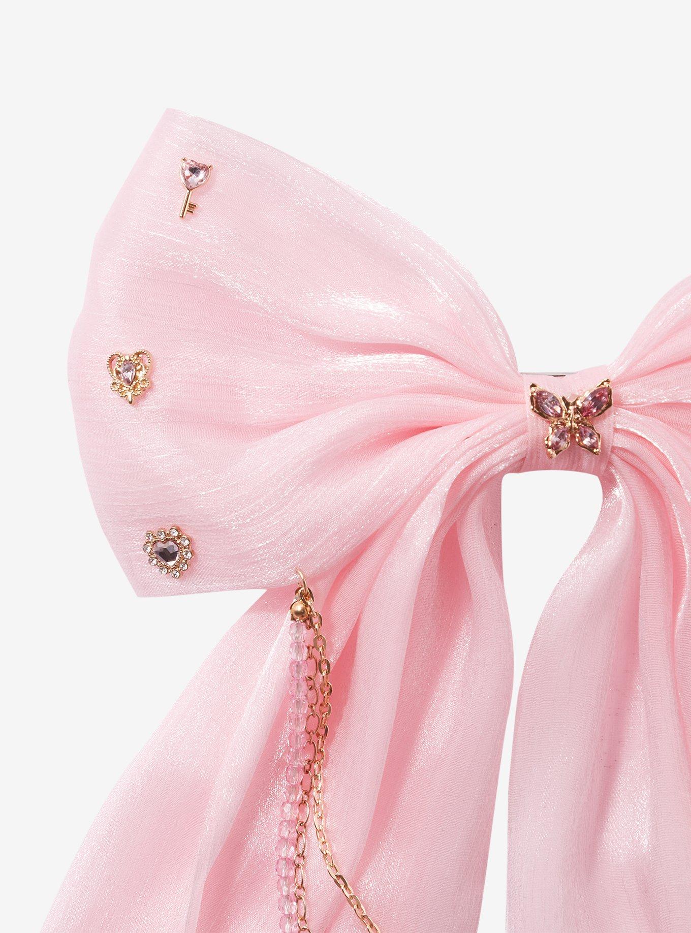 Sweet Society Pink Organza Gem Chain Hair Bow, , hi-res