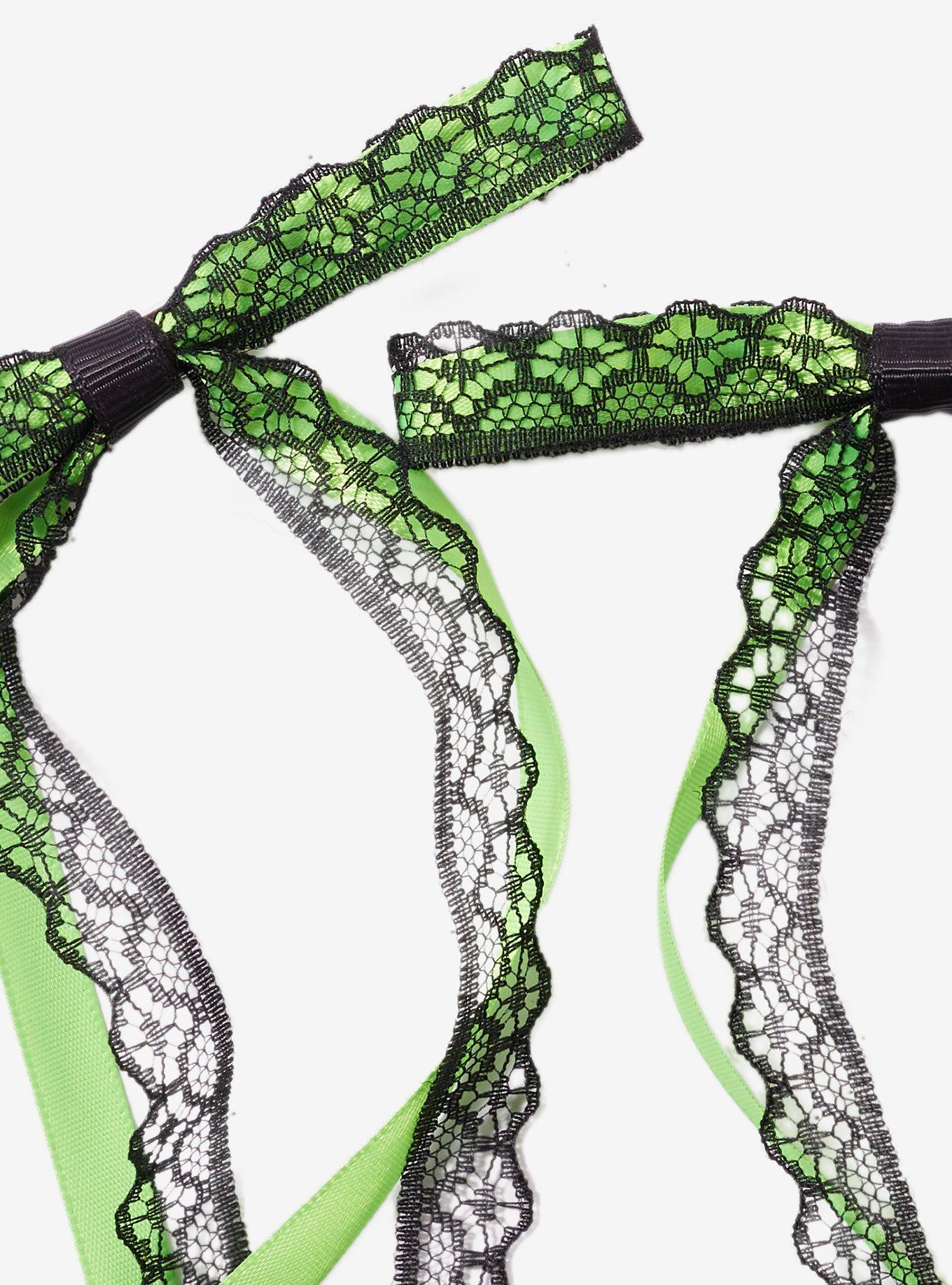 Lime Green Black Star & Lace Bow Hair Clip Set, , hi-res