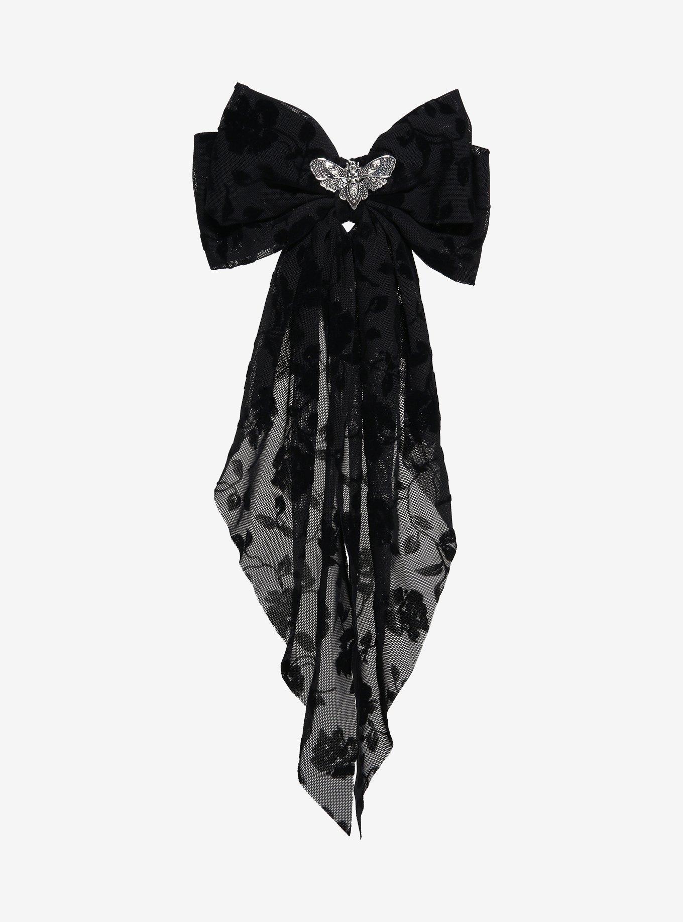 Cosmic Aura Death Moth Black Lace Hair Bow, , hi-res