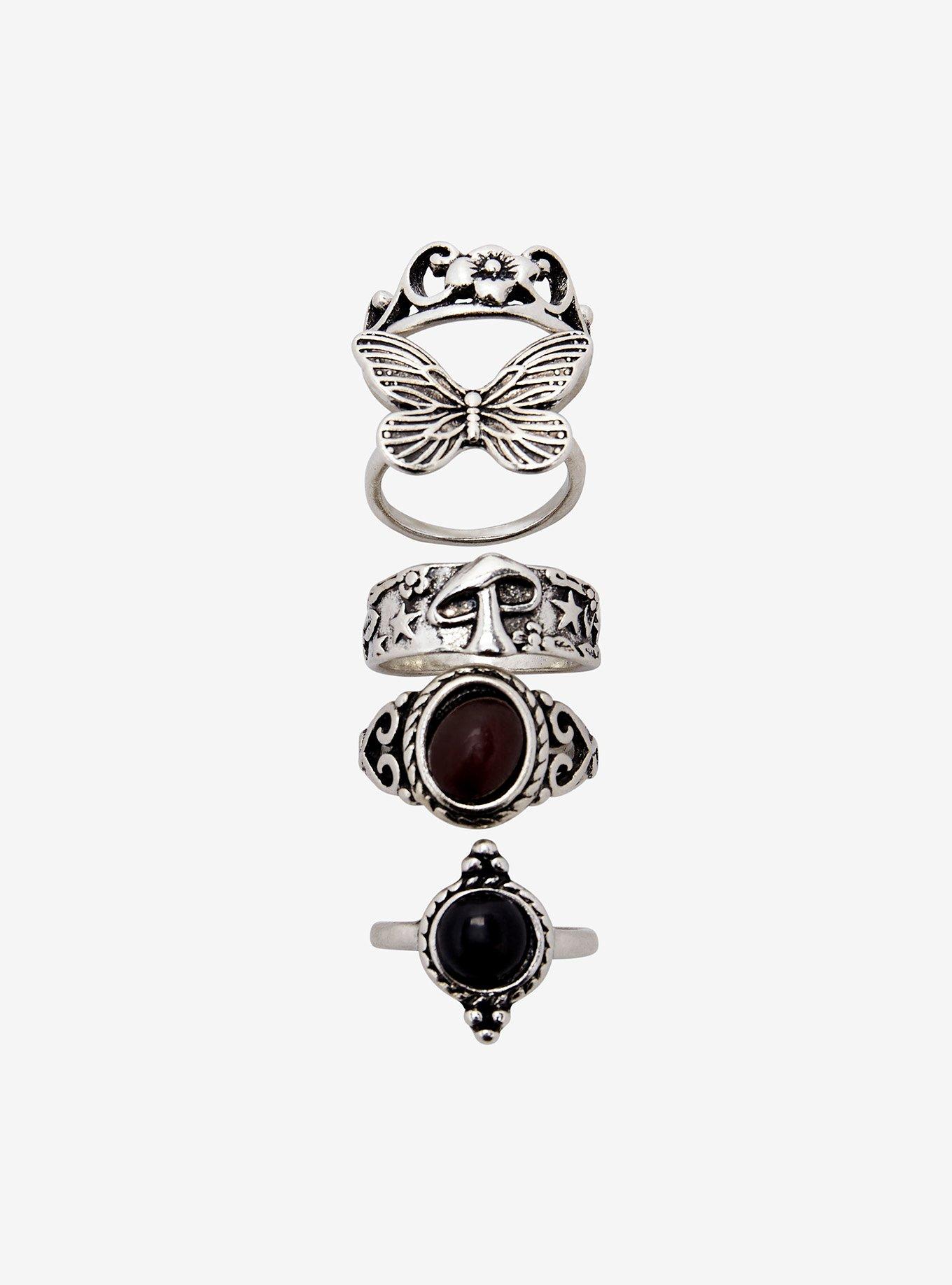 Thorn & Fable Butterfly Mushroom Gem Ring Set, , hi-res