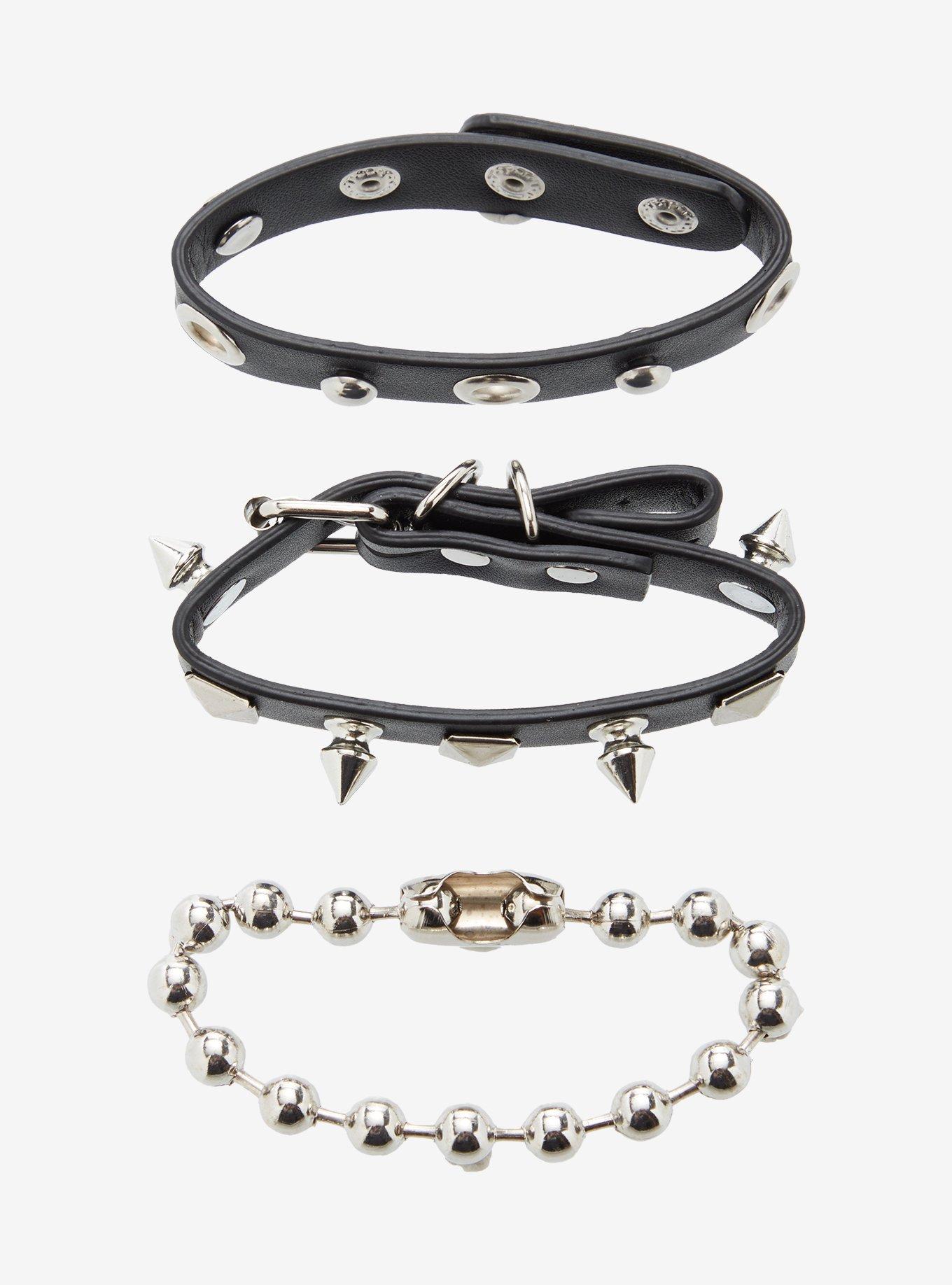 Faux Leather Stud Ball Chain Bracelet Set, , hi-res