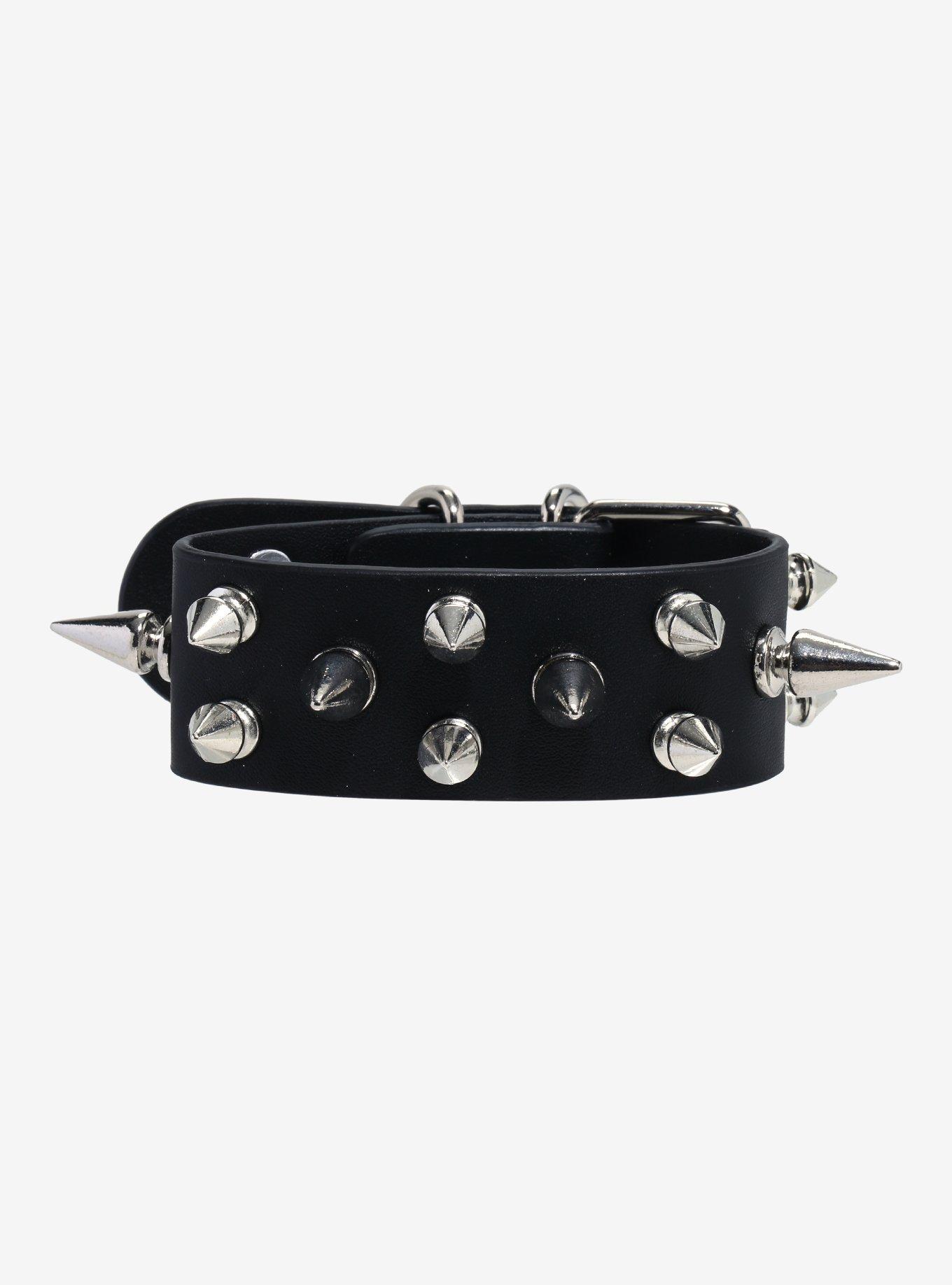 Big Spike Faux Leather Cuff Bracelet, , hi-res