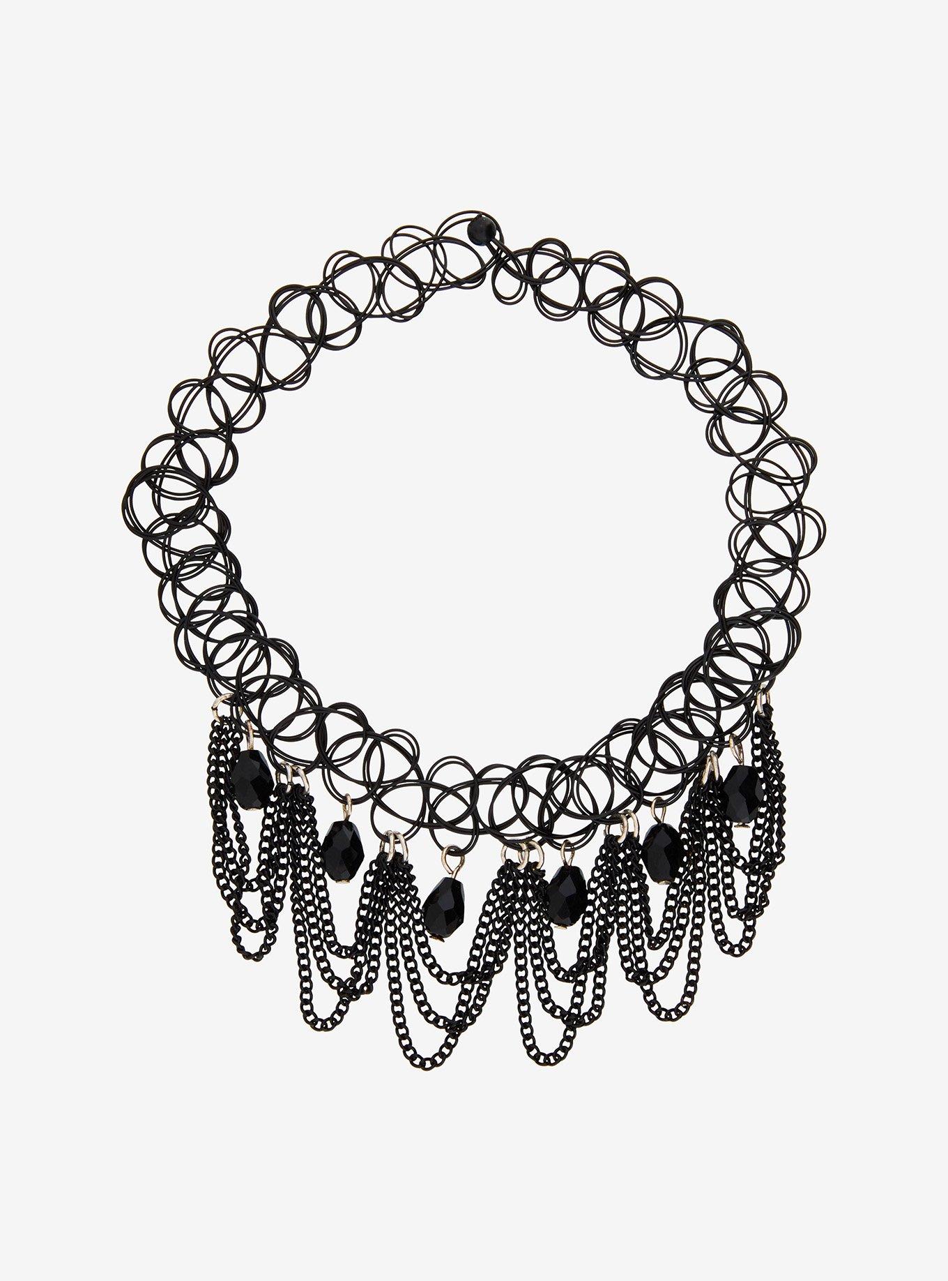 Cosmic Aura Black Crystal Chain Tattoo Choker, , hi-res