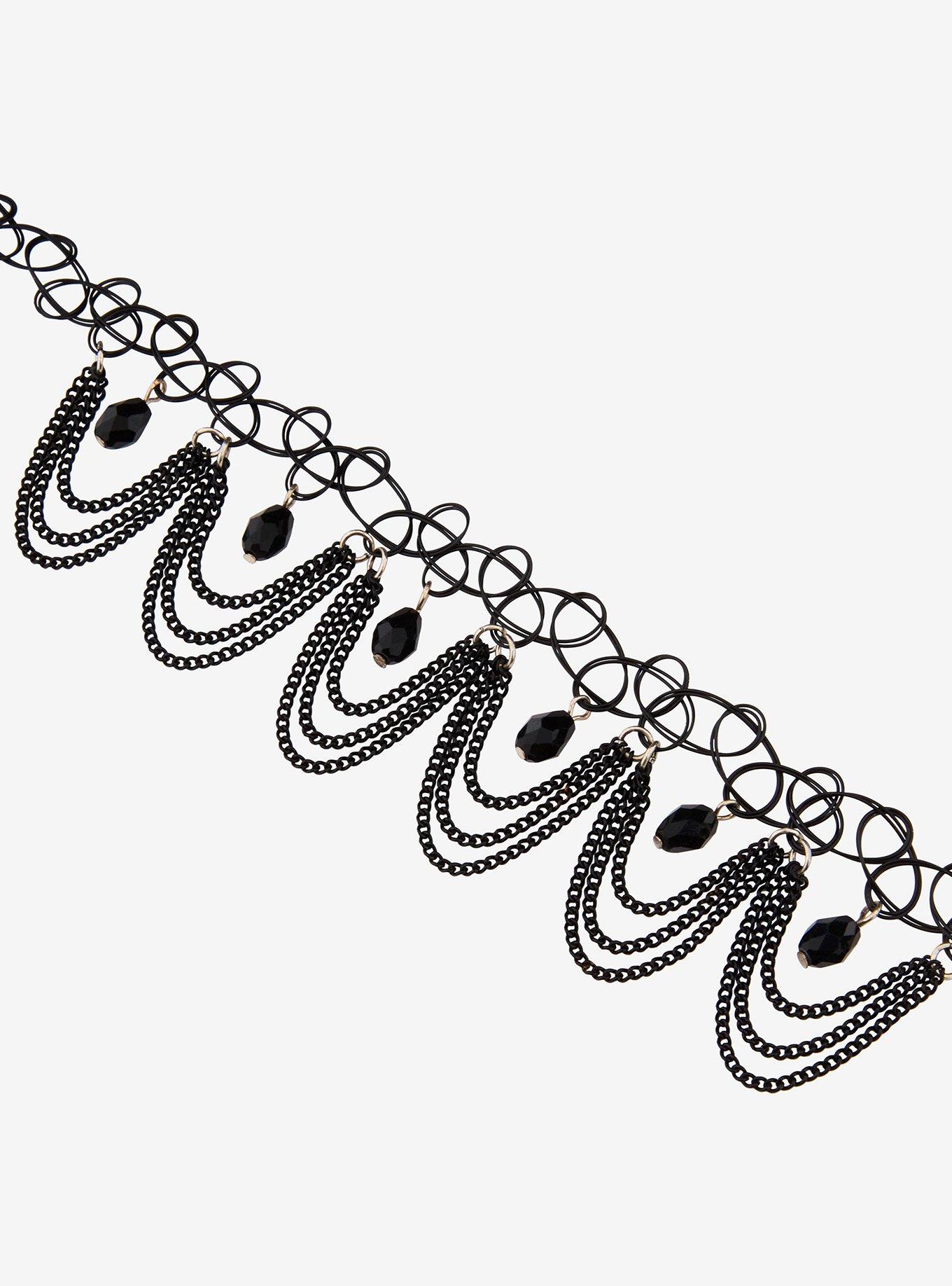 Cosmic Aura Black Crystal Chain Tattoo Choker, , alternate