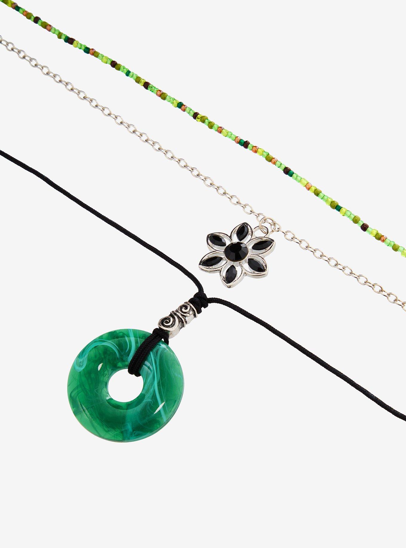 Thorn & Fable Flower Green Stone Necklace Set, , alternate