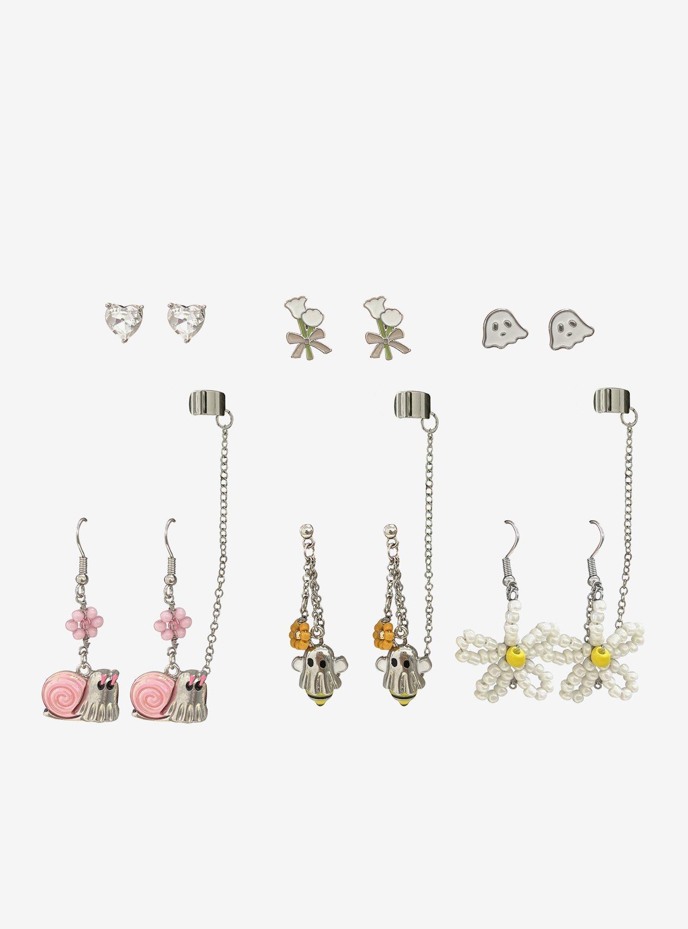 Thorn & Fable Ghost Snail Floral Cuff Earring Set, , hi-res