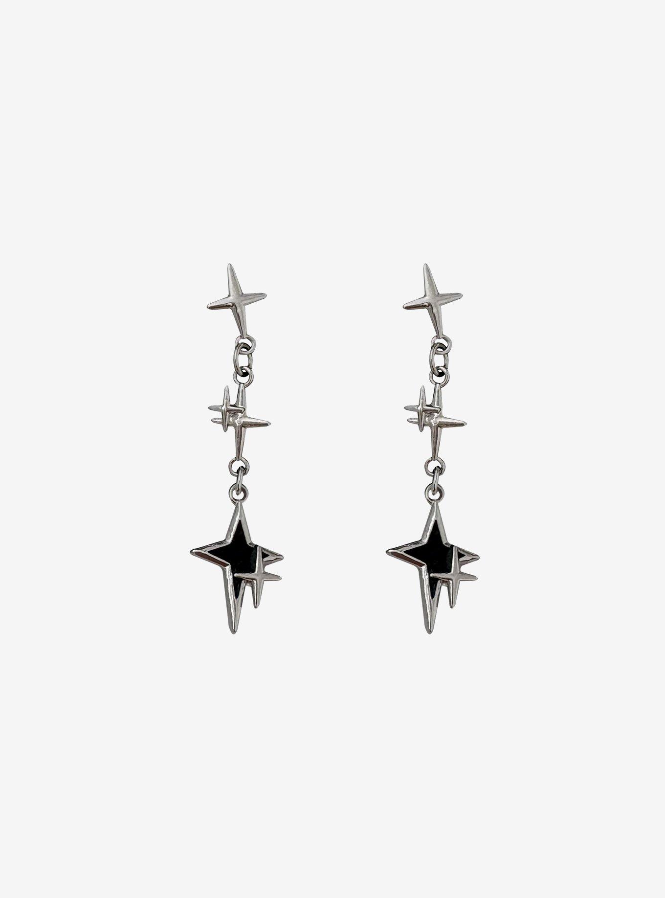 Black Star Drop Earrings, , hi-res