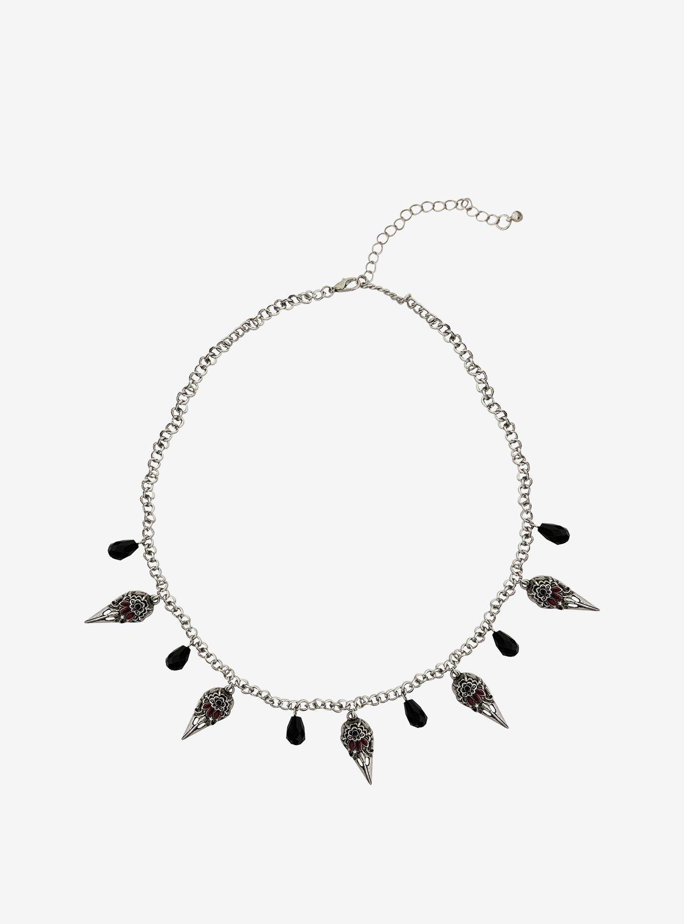 Cosmic Aura Raven Skull Charm Necklace, , hi-res