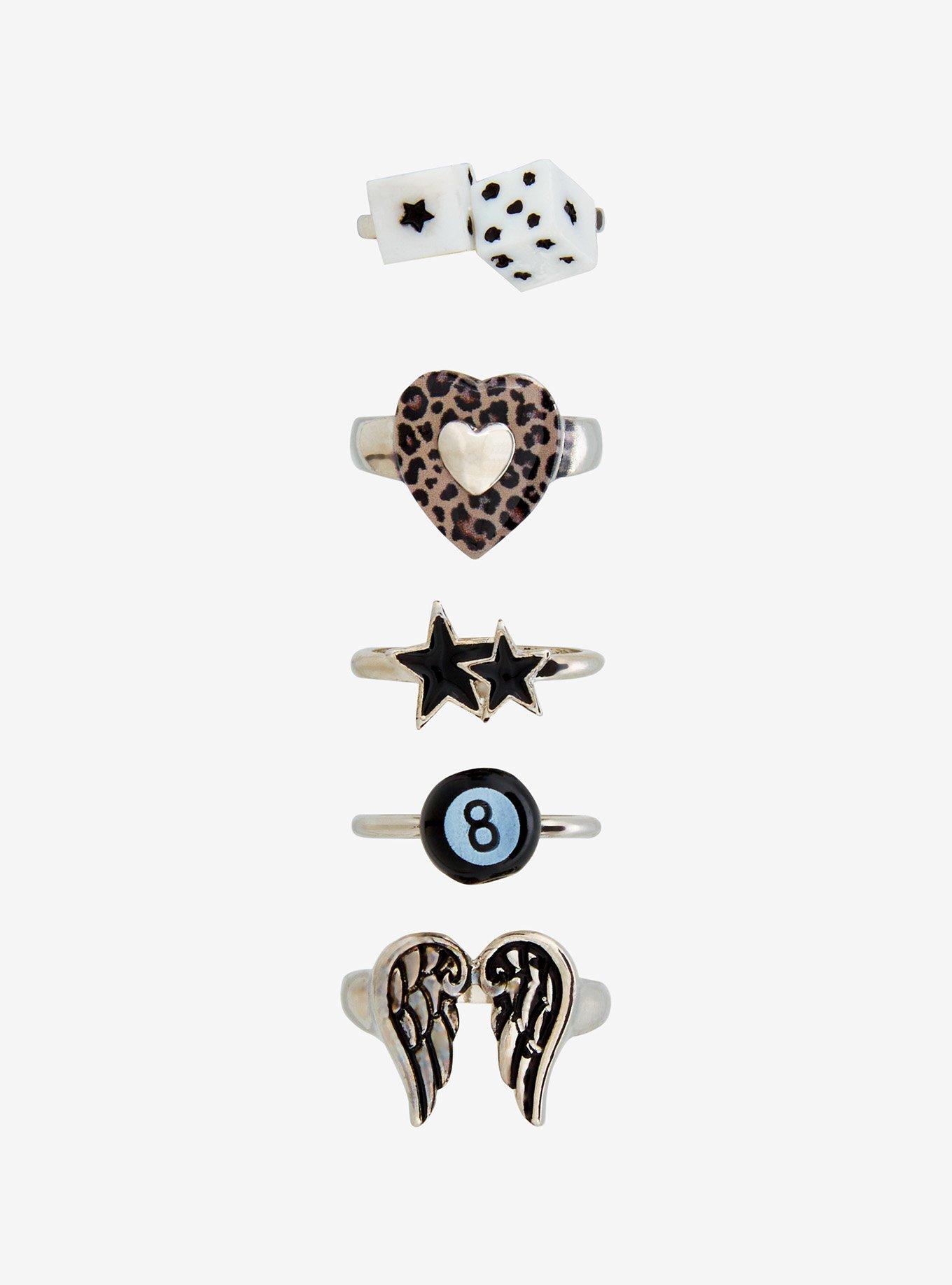 Leopard Heart Dice 8-Ball Ring Set, , hi-res