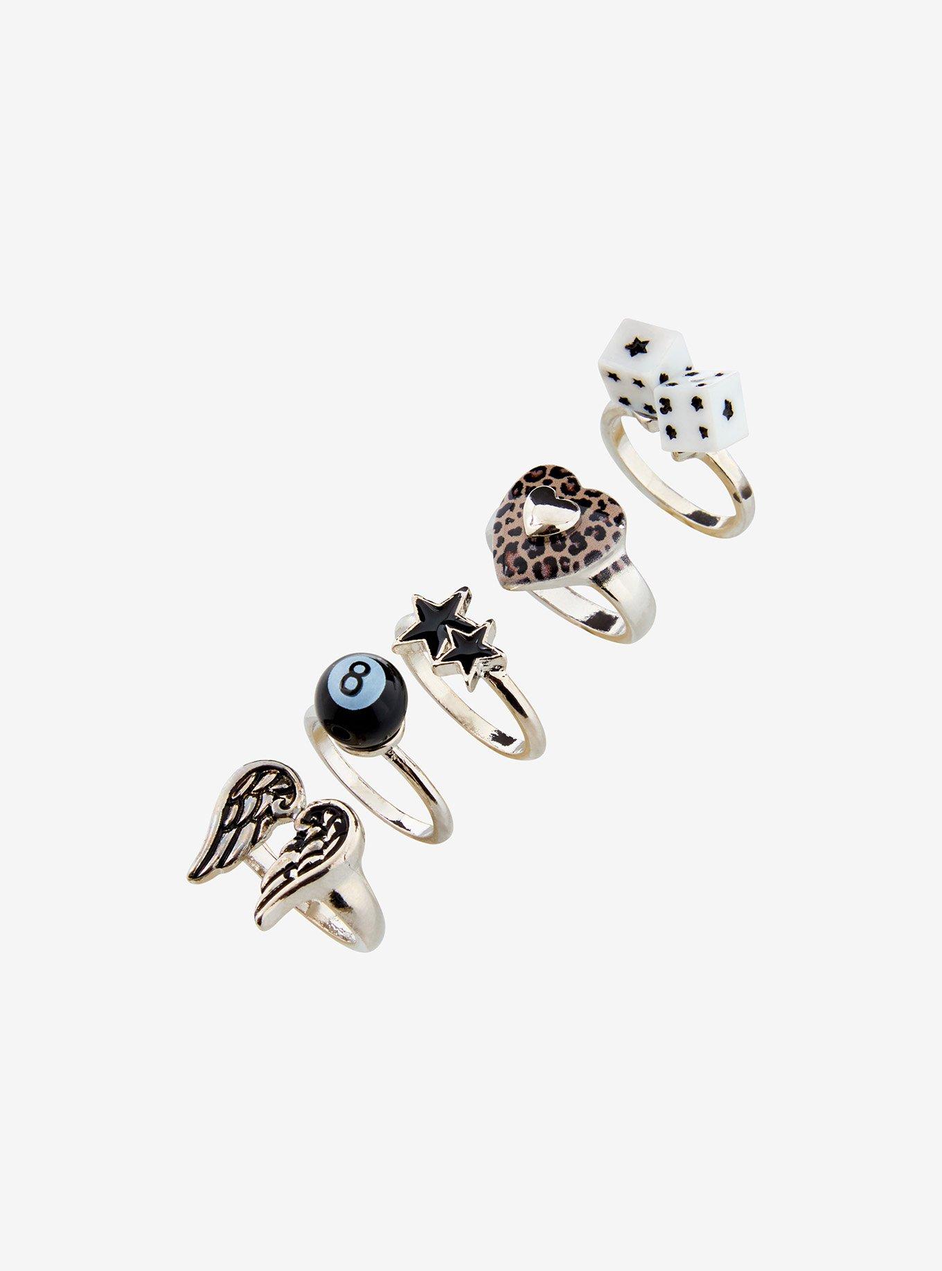 Leopard Heart Dice 8-Ball Ring Set, , alternate