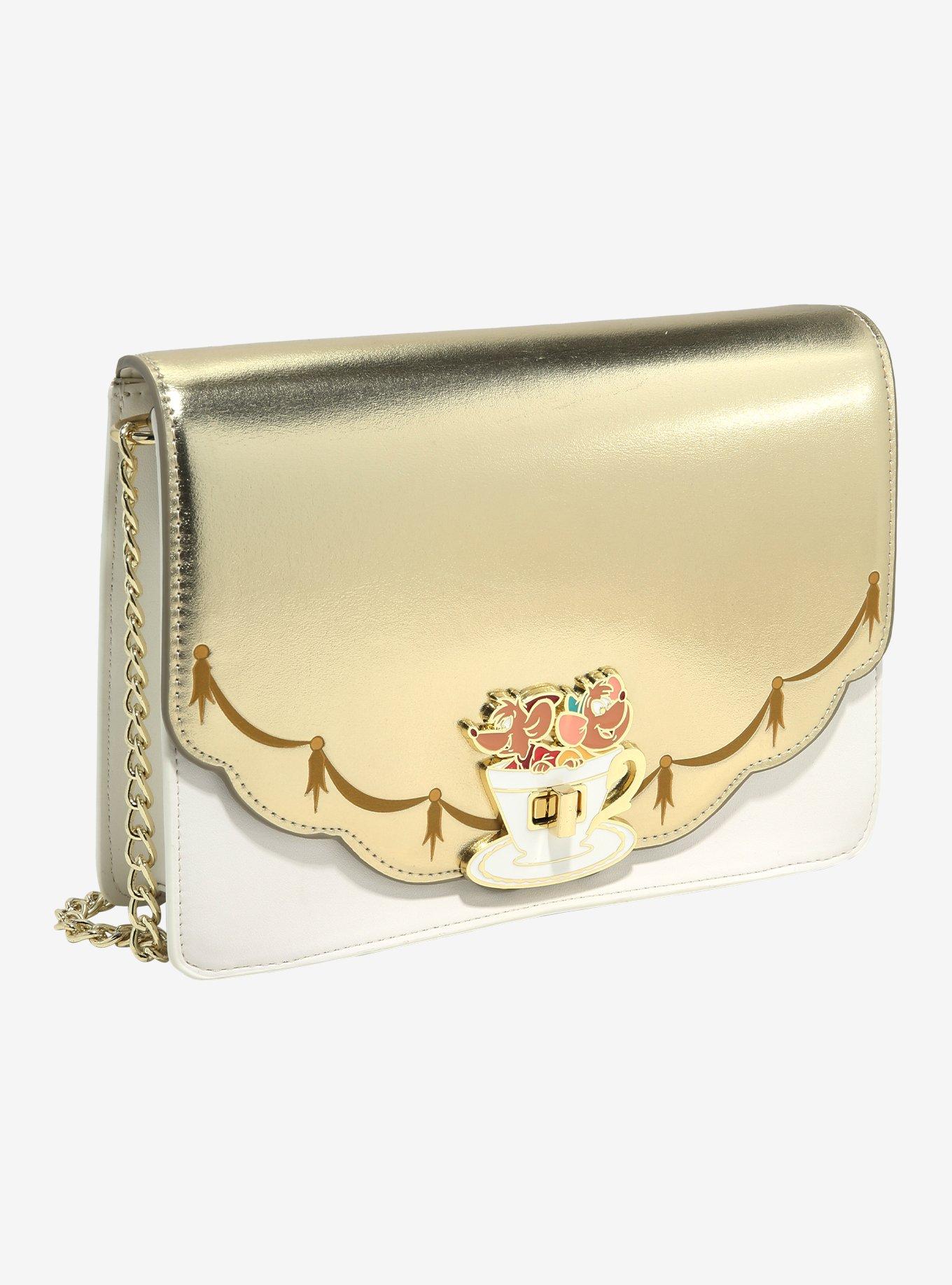 Loungefly Disney Cinderella Jaq & Gus Gold Flap Crossbody Bag, , alternate