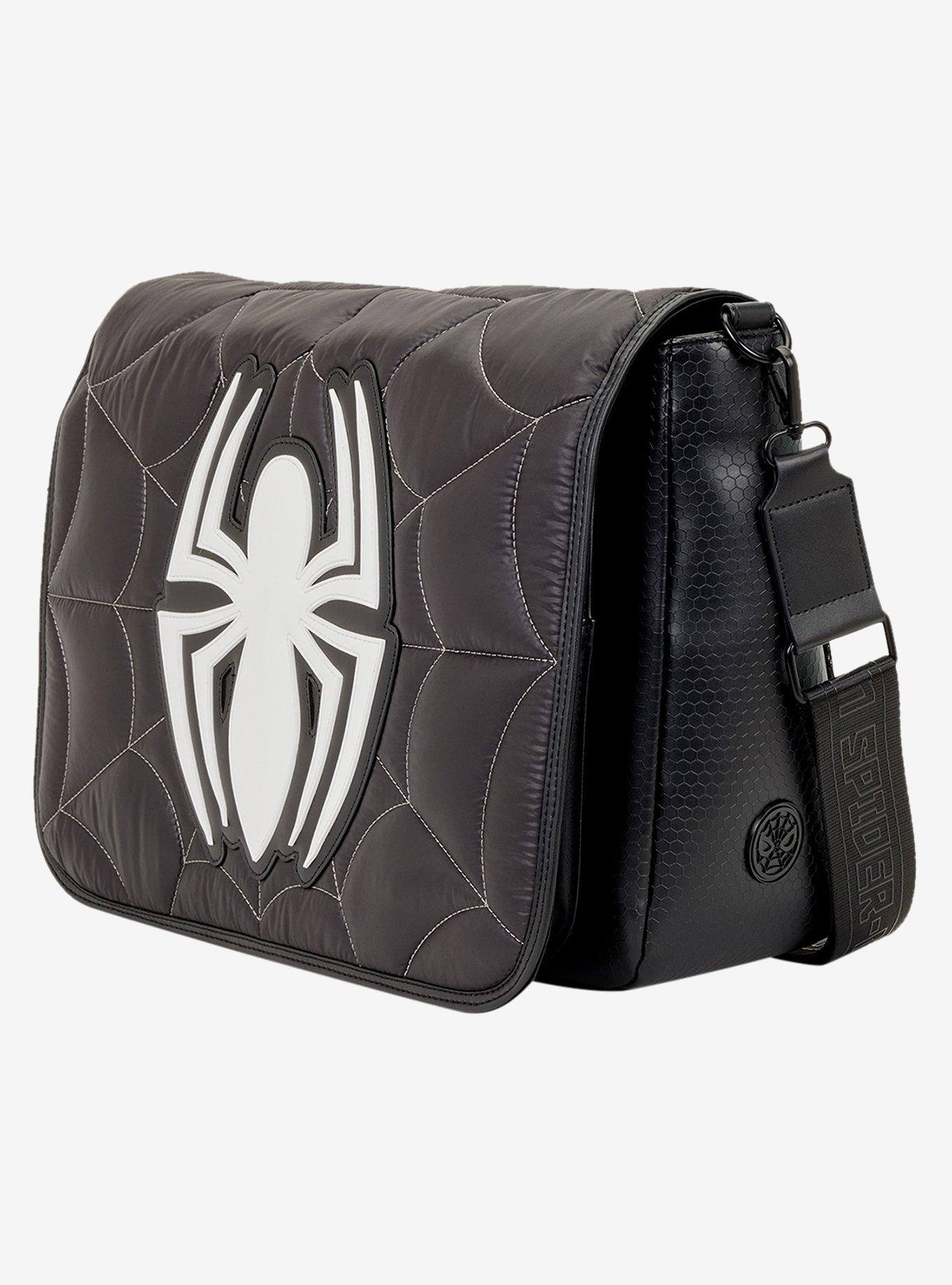 Loungefly Marvel Spider-Man Black & White Suit Quilted Messenger Crossbody Bag, , alternate