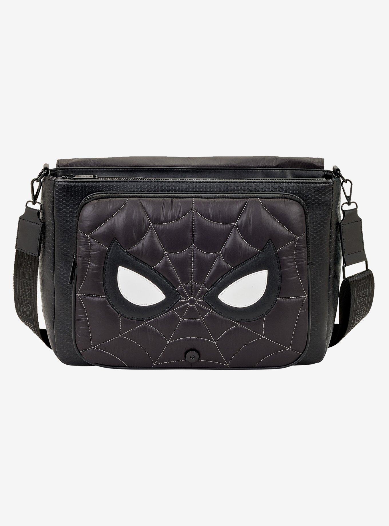 Loungefly Marvel Spider-Man Black & White Suit Quilted Messenger Crossbody Bag, , alternate