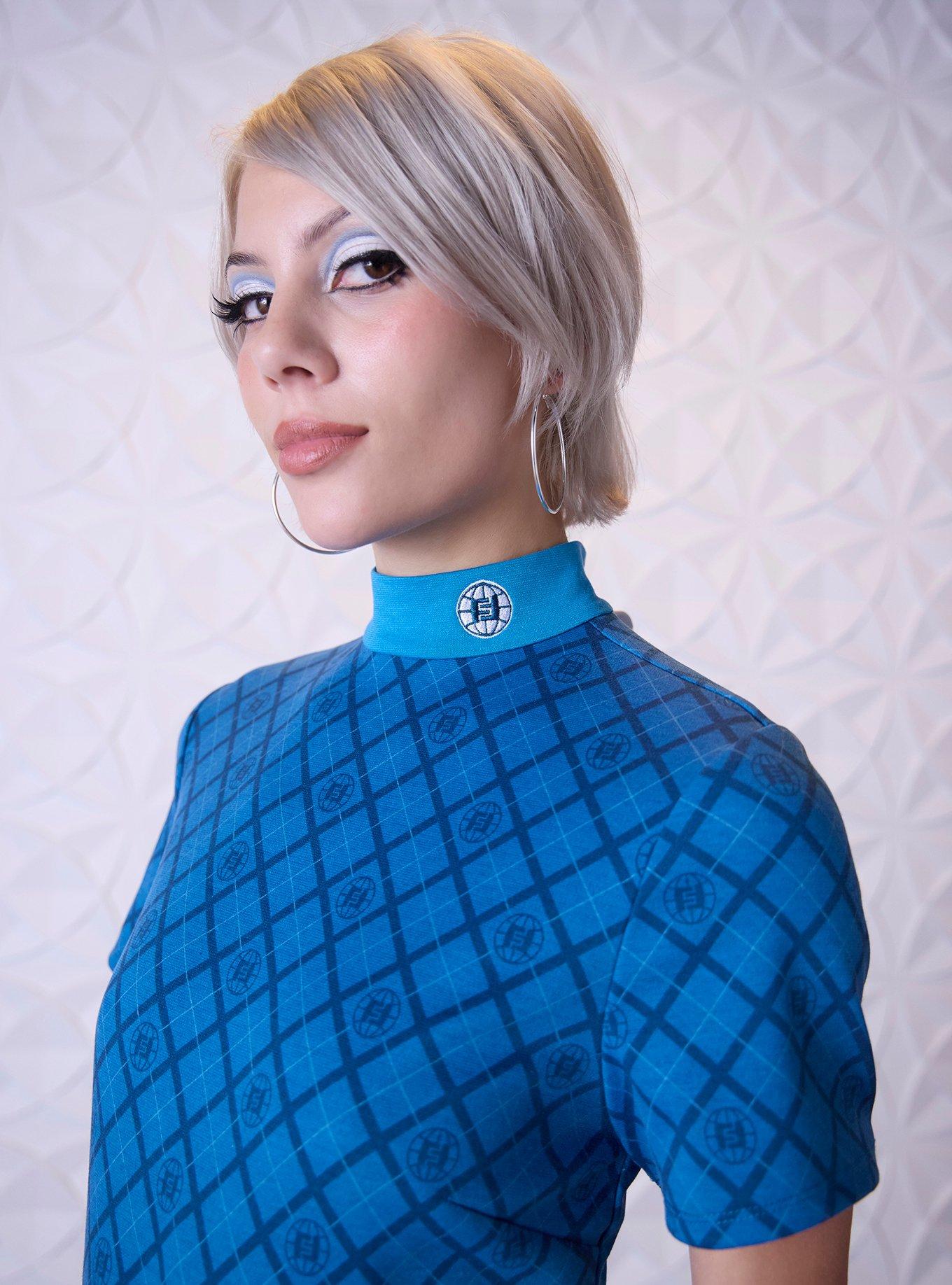 Her Universe Marvel The Fantastic Four: First Steps Logo Retro Mock Neck Dress Her Universe Exclusive, BLUE, alternate