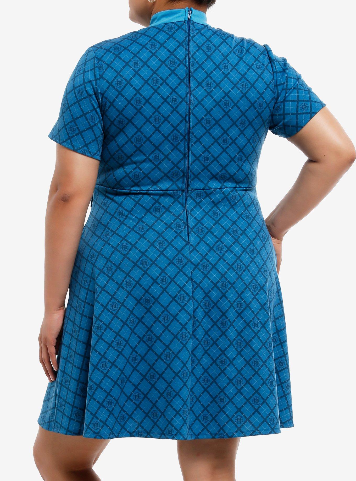 Her Universe Marvel The Fantastic Four: First Steps Logo Retro Mock Neck Dress Plus Size Her Universe Exclusive, BLUE, alternate