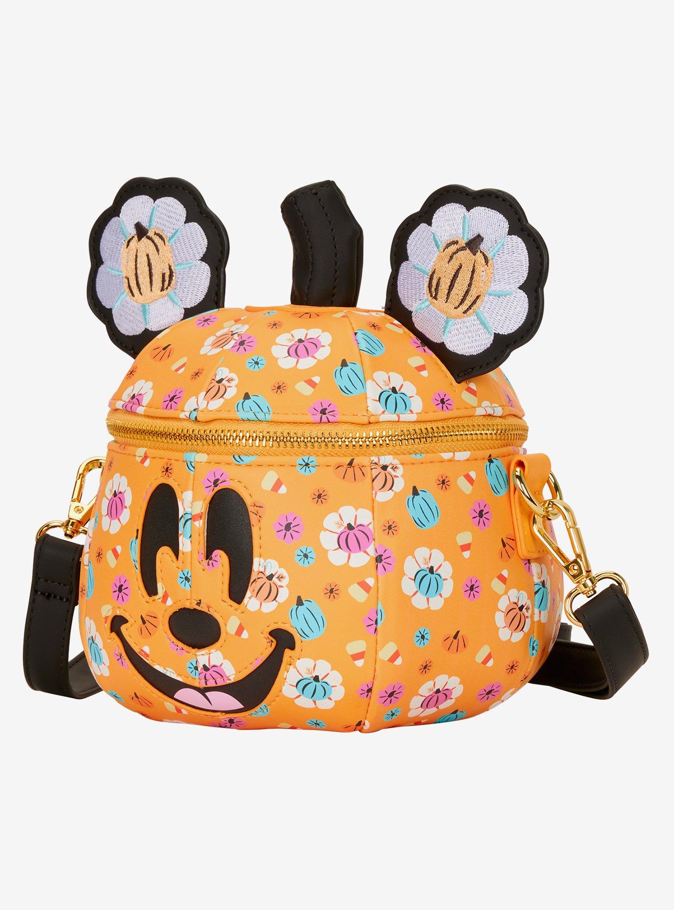 Loungefly Disney Mickey Mouse Floral Pumpkin Figural Crossbody Bag, , alternate