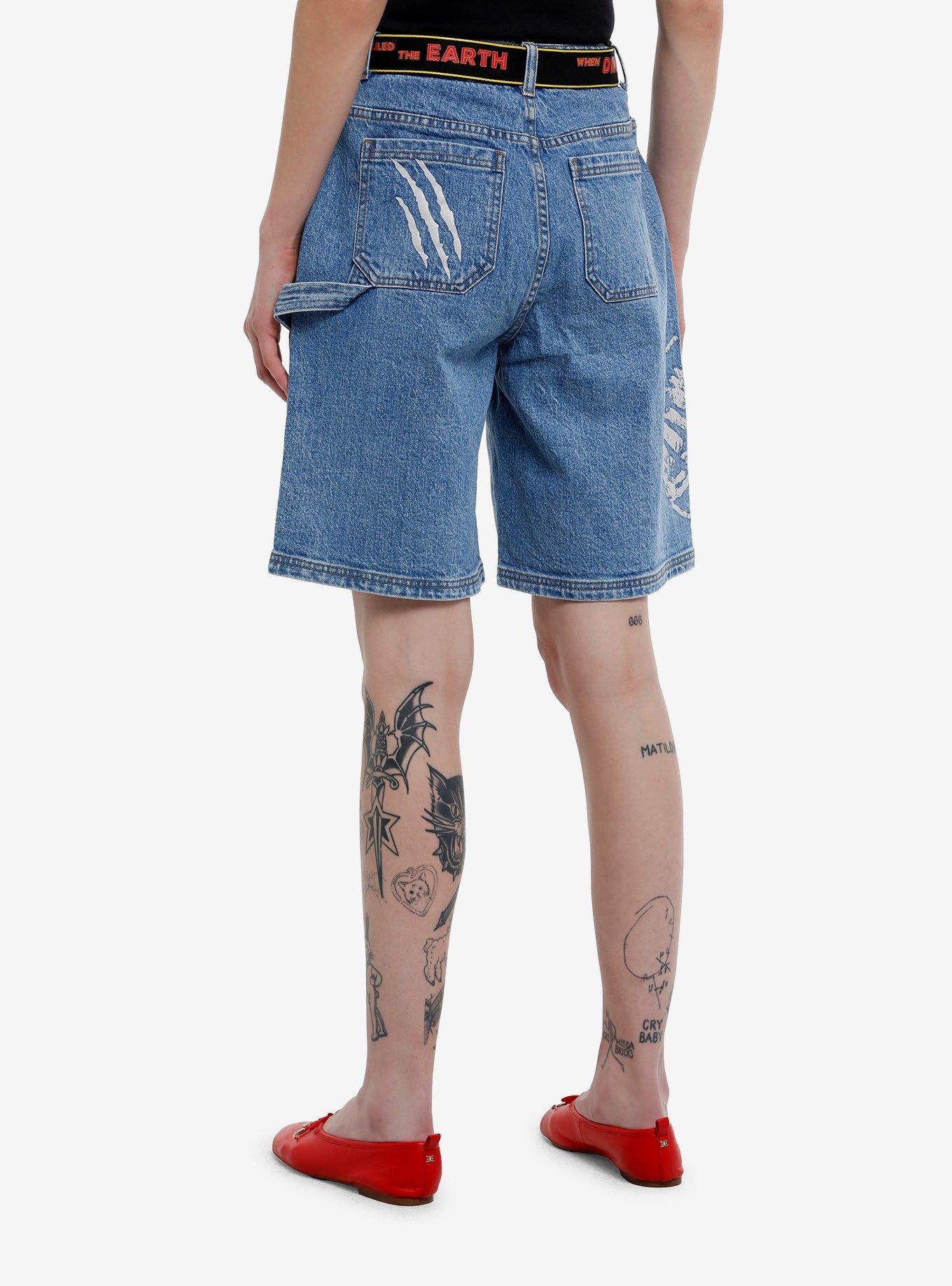 Her Universe Jurassic Park Logo Denim Jorts With Belt, , hi-res