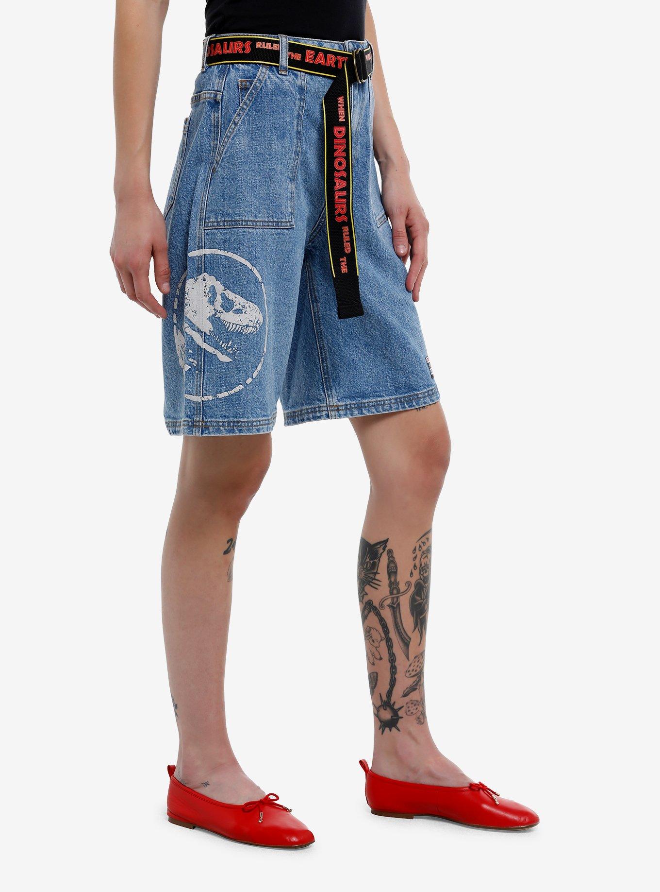 Her Universe Jurassic Park Logo Denim Jorts With Belt, MULTI, alternate