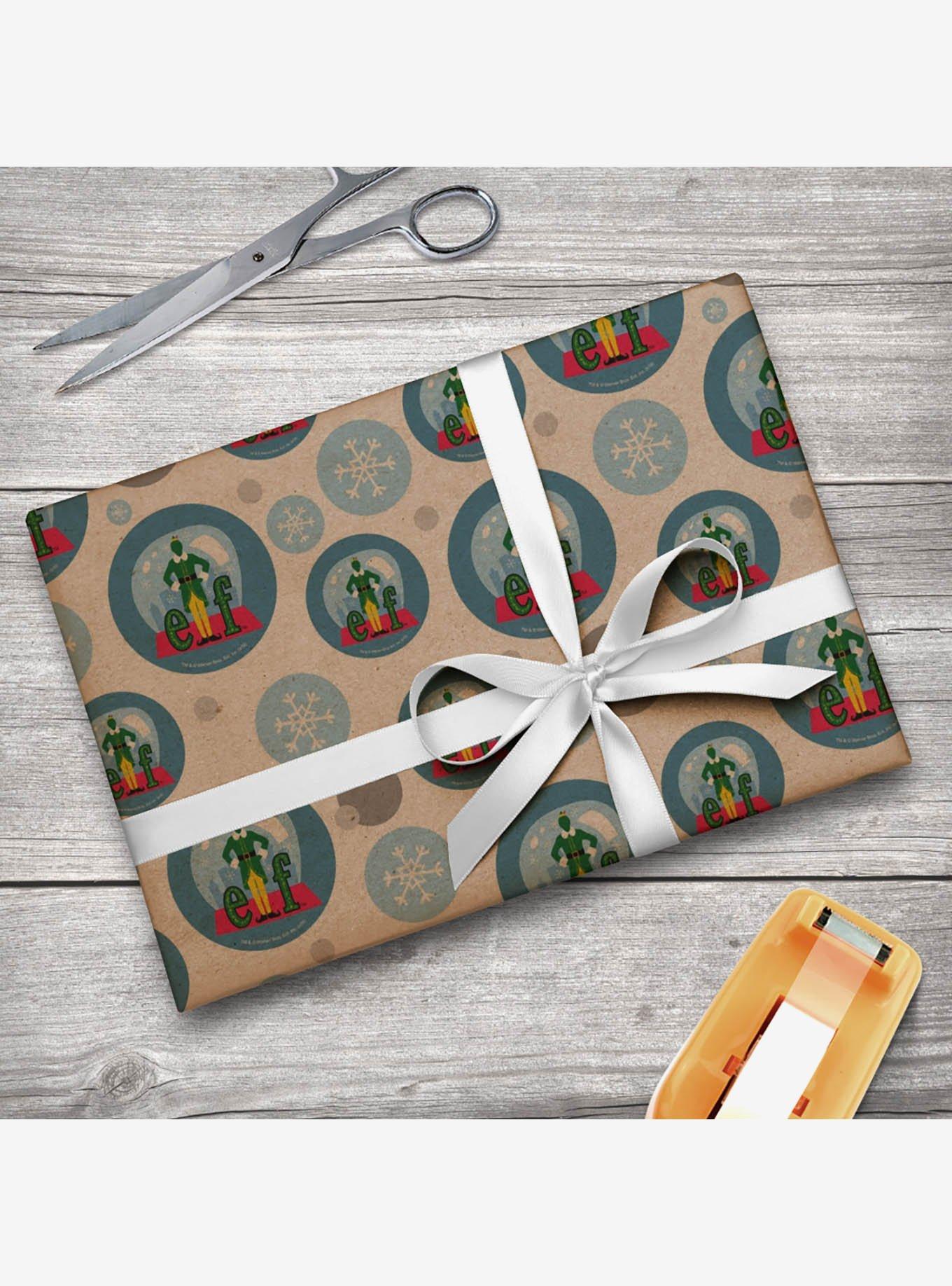 Elf Snow Globe Kraft Wrapping Paper, , hi-res