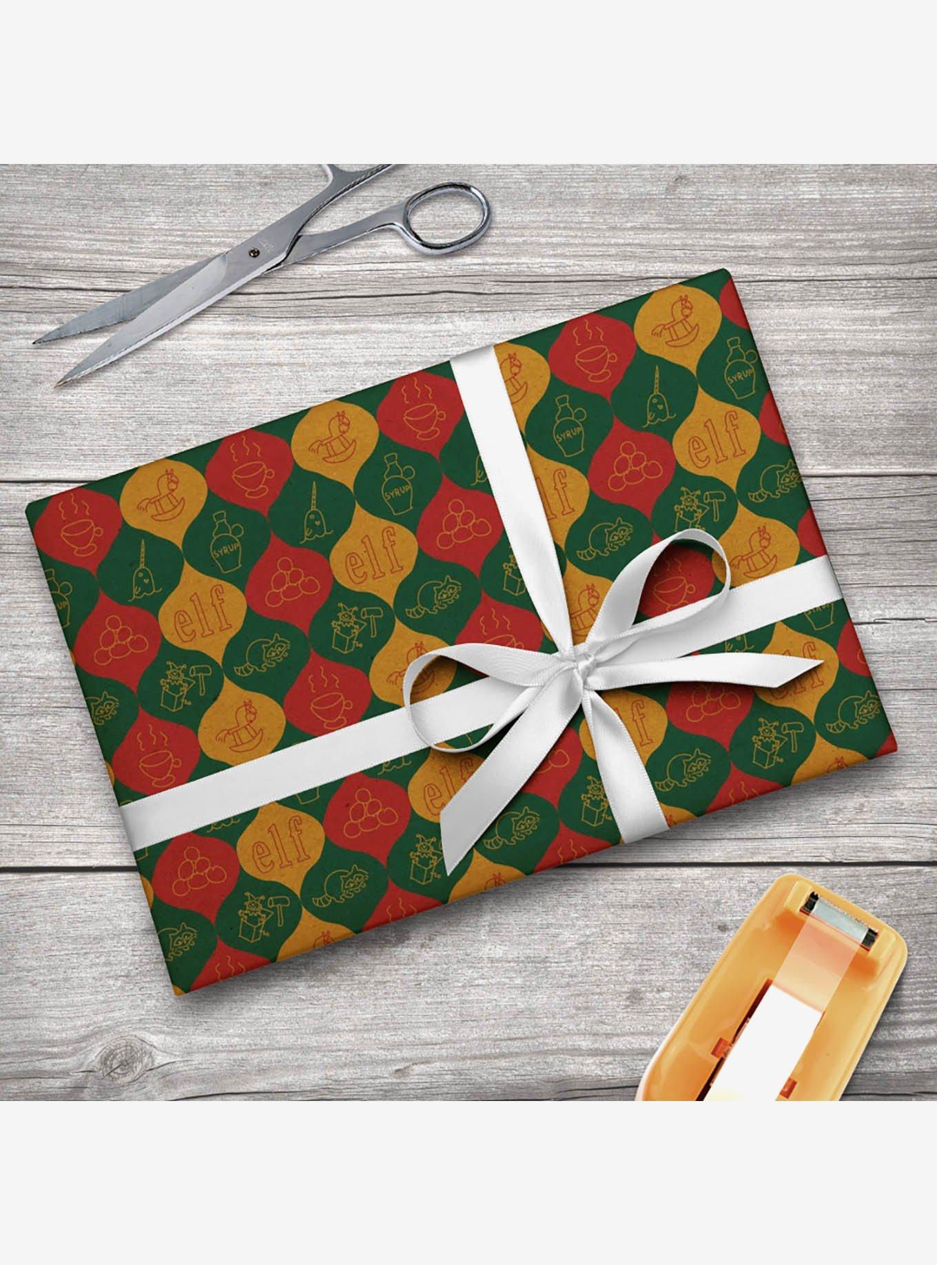 Elf Movie Drawn Pattern Kraft Wrapping Paper, , hi-res