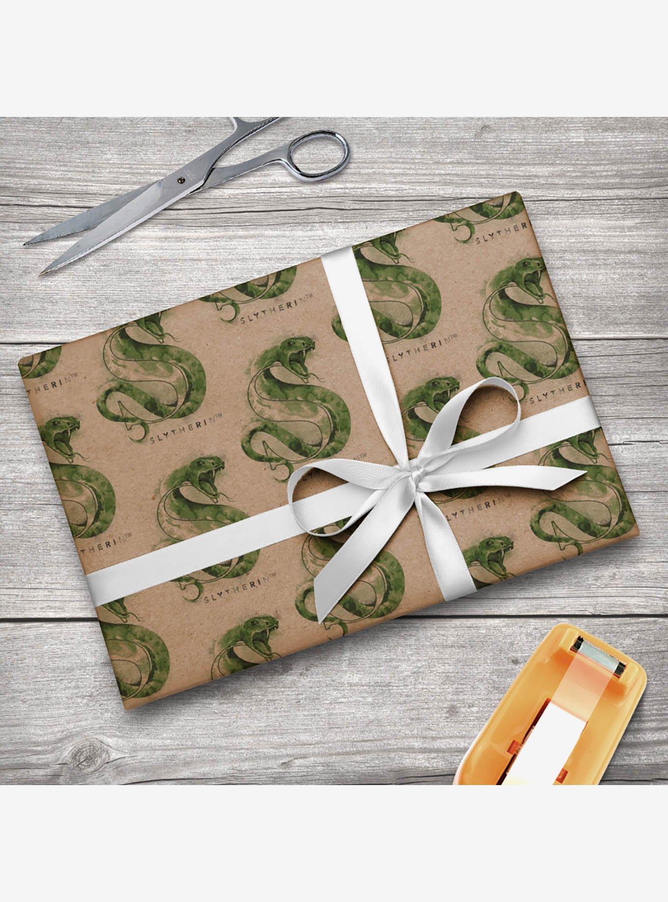 Harry Potter Slytherin Watercolor Crest Kraft Wrapping Paper, , alternate