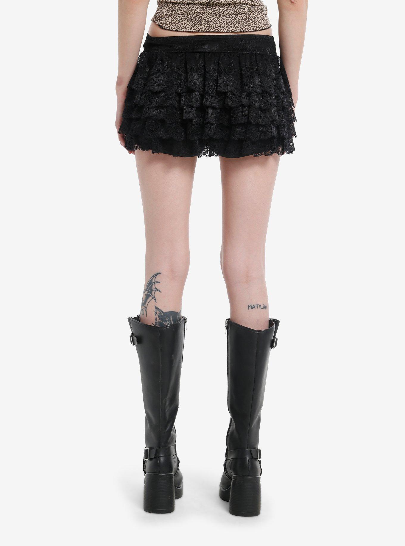Black Lace Ruffled Skort, , hi-res