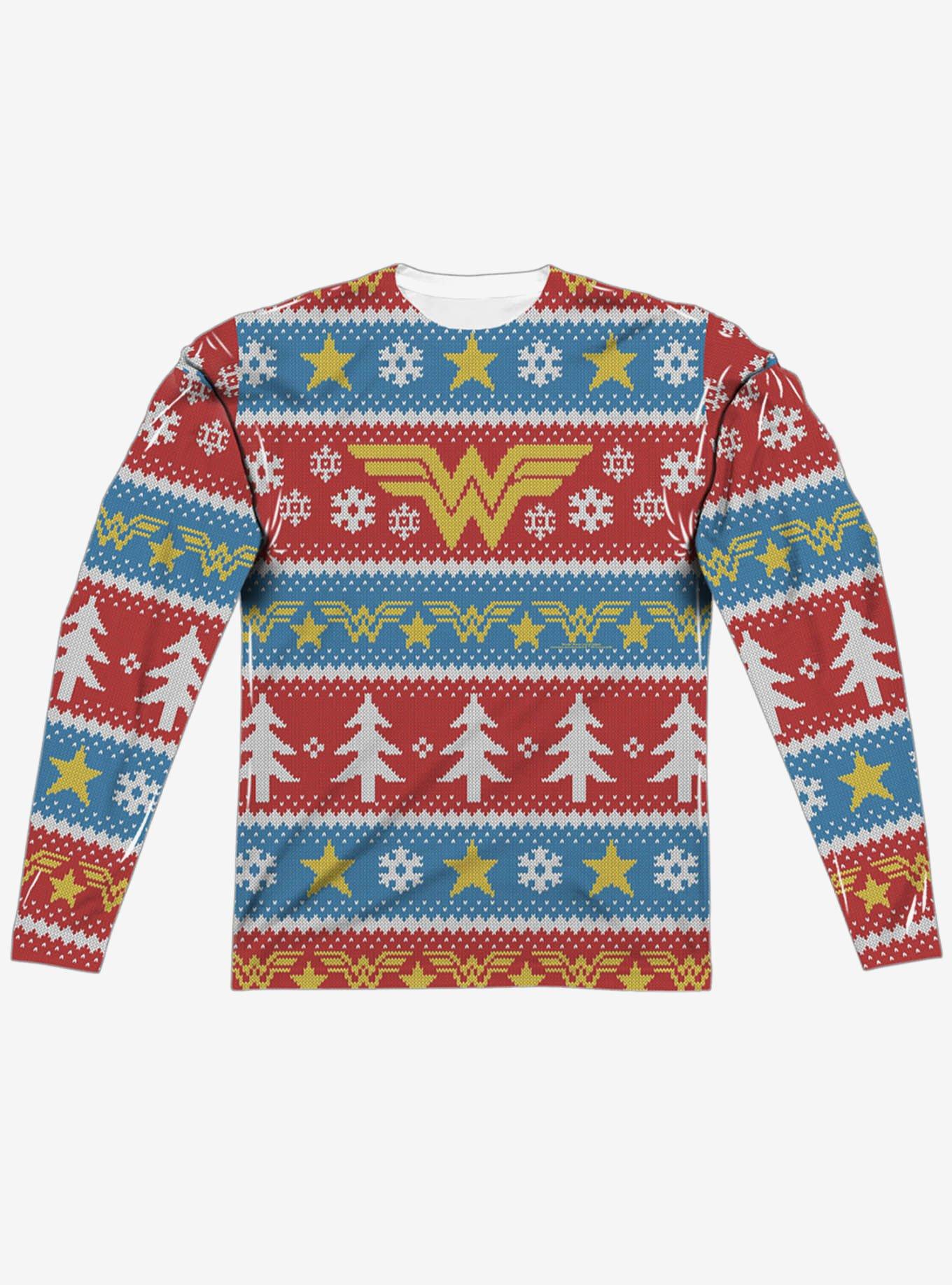 DC Comics Wonder Woman Christmas Sweater Print Long Sleeve Sublimated T-Shirt, , hi-res