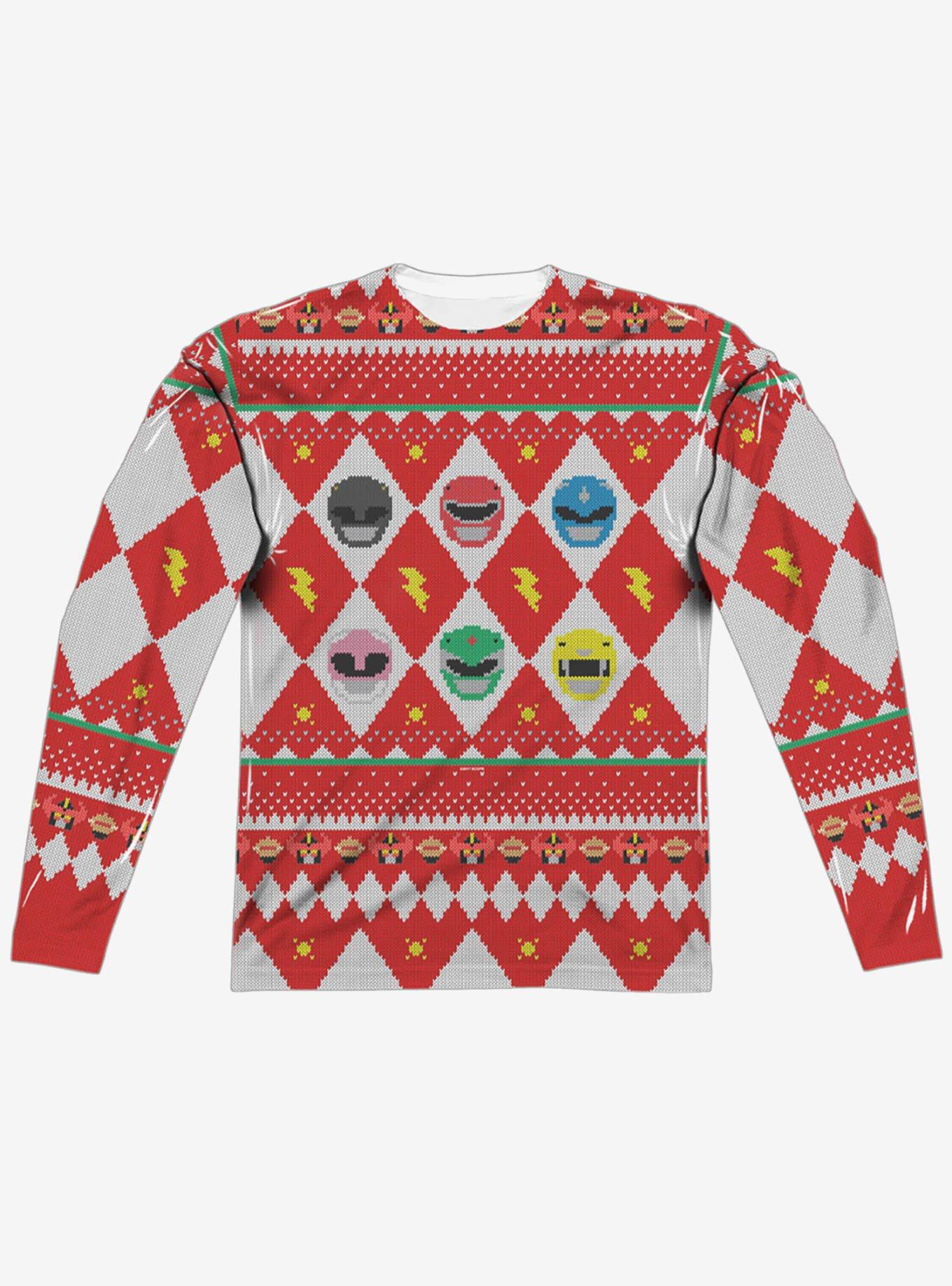 Mighty Morphin Power Rangers Ho Ho Christmas Sweater Print Long Sleeve Sublimated T-Shirt, , hi-res