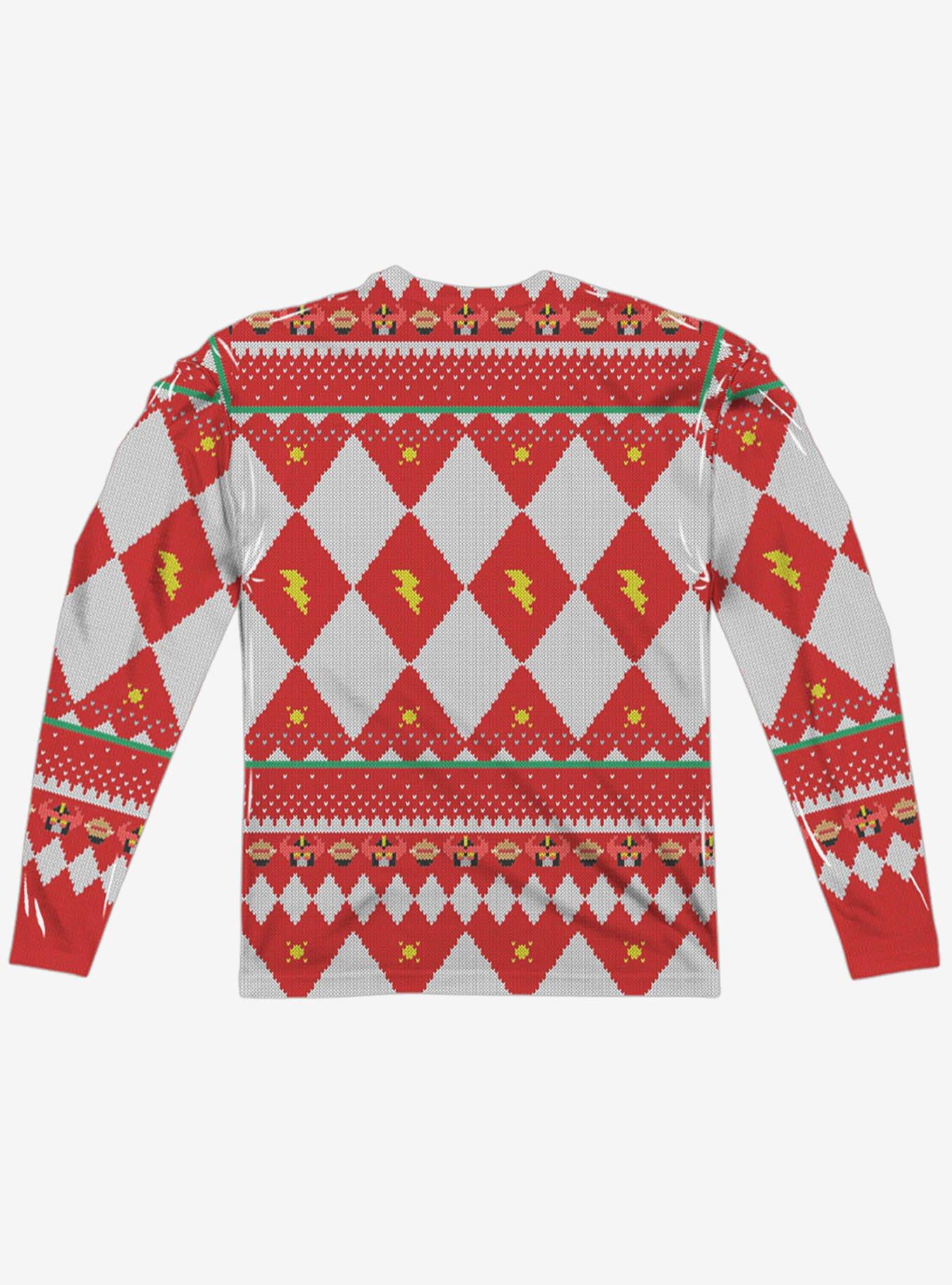 Mighty Morphin Power Rangers Ho Ho Christmas Sweater Print Long Sleeve Sublimated T-Shirt, MULTI, alternate