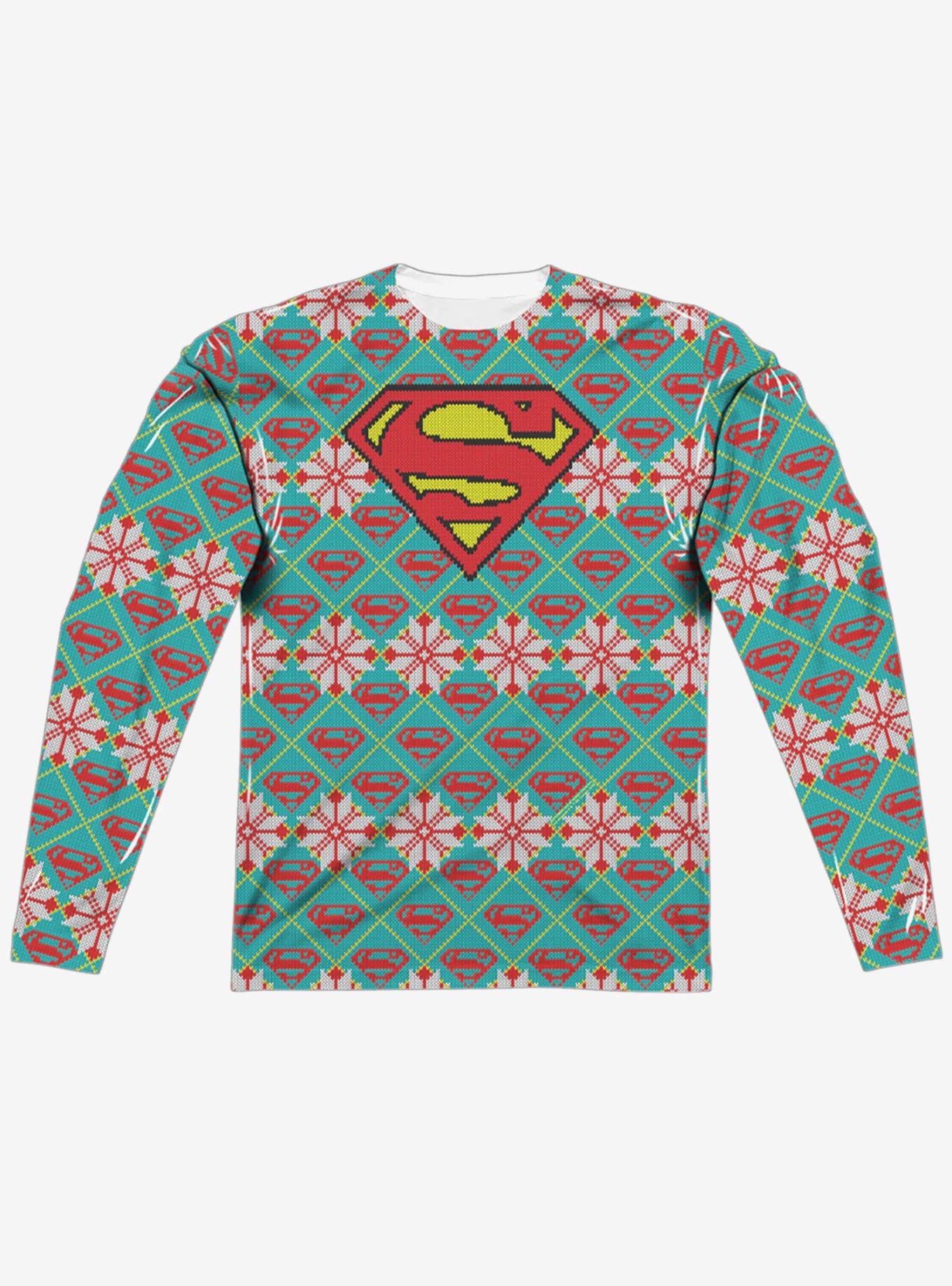 DC Comics Superman All Over Christmas Sweater Print Long Sleeve Sublimated T-Shirt, , hi-res